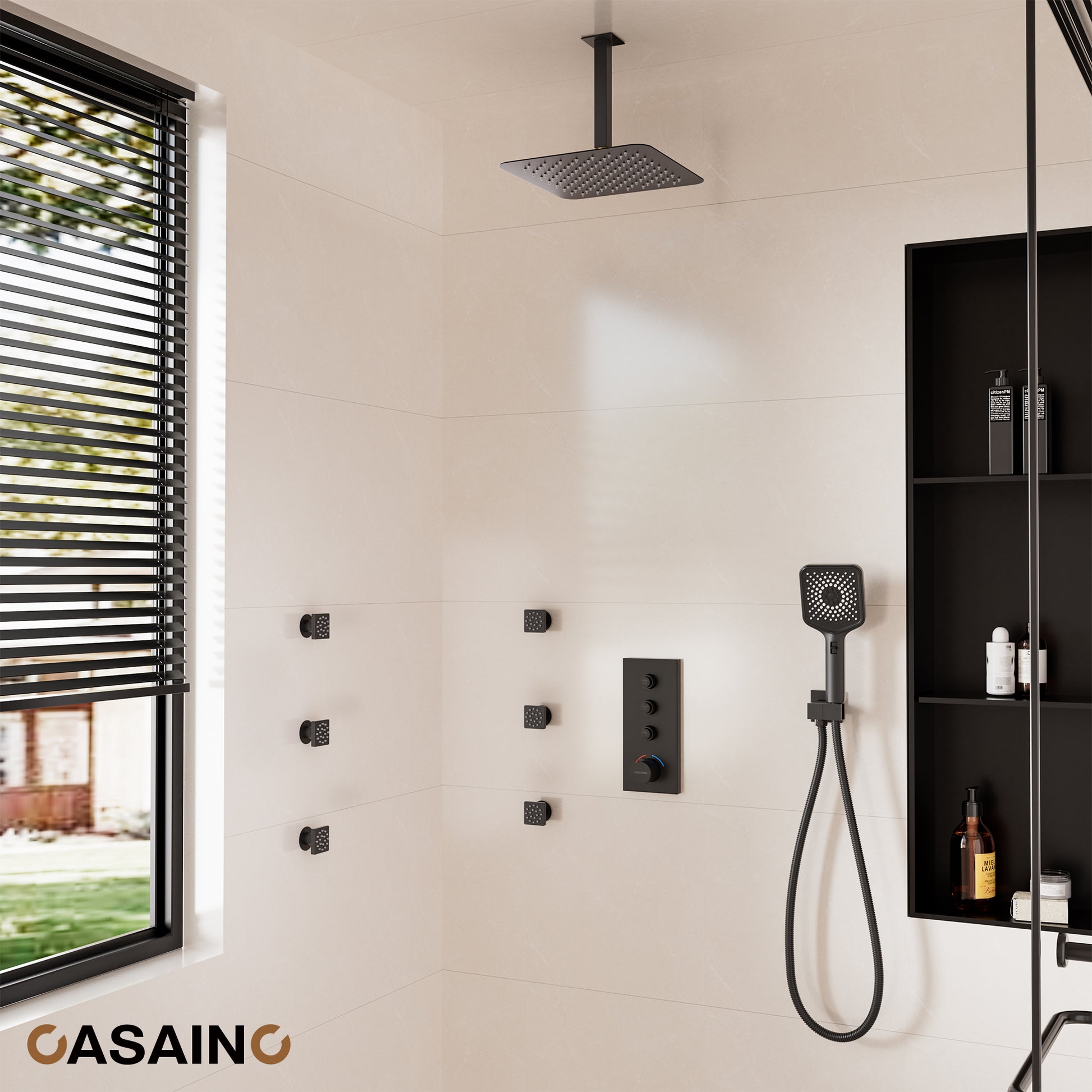12'' Shower System With 3-Function Shower Head & 6 Body Jets