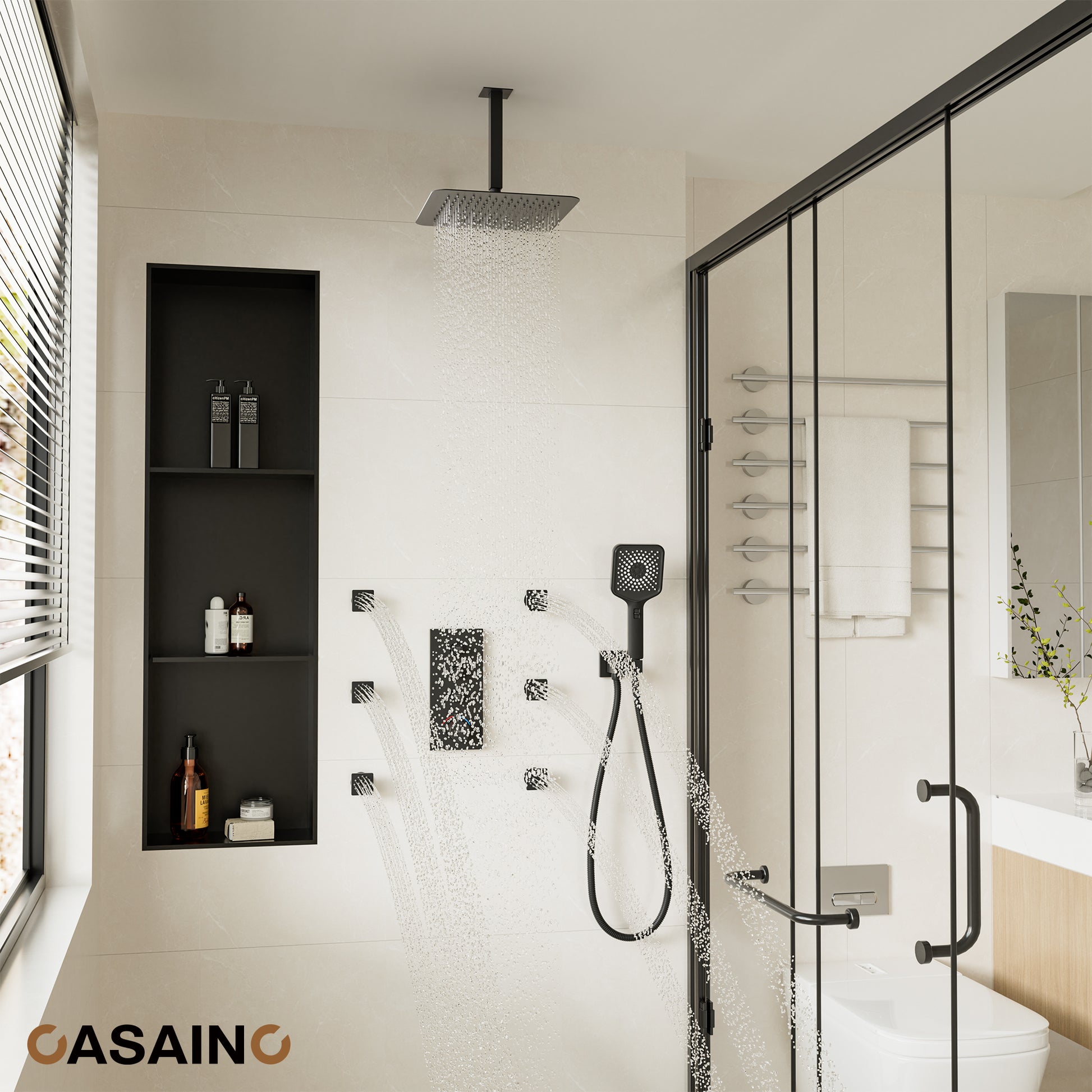12'' Shower System With 3-Function Shower Head & 6 Body Jets