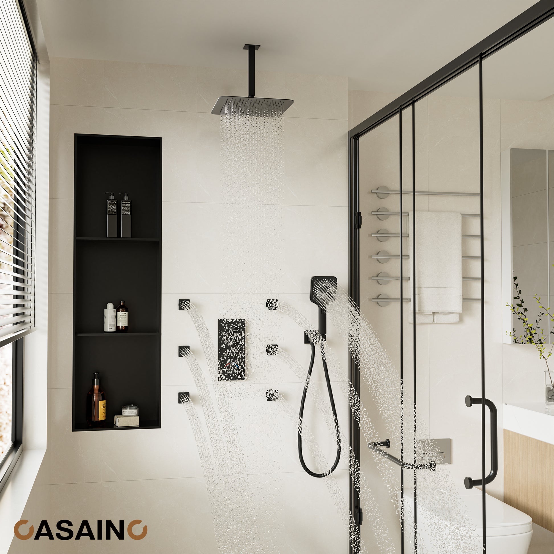 12'' Shower System With 3-Function Shower Head & 6 Body Jets