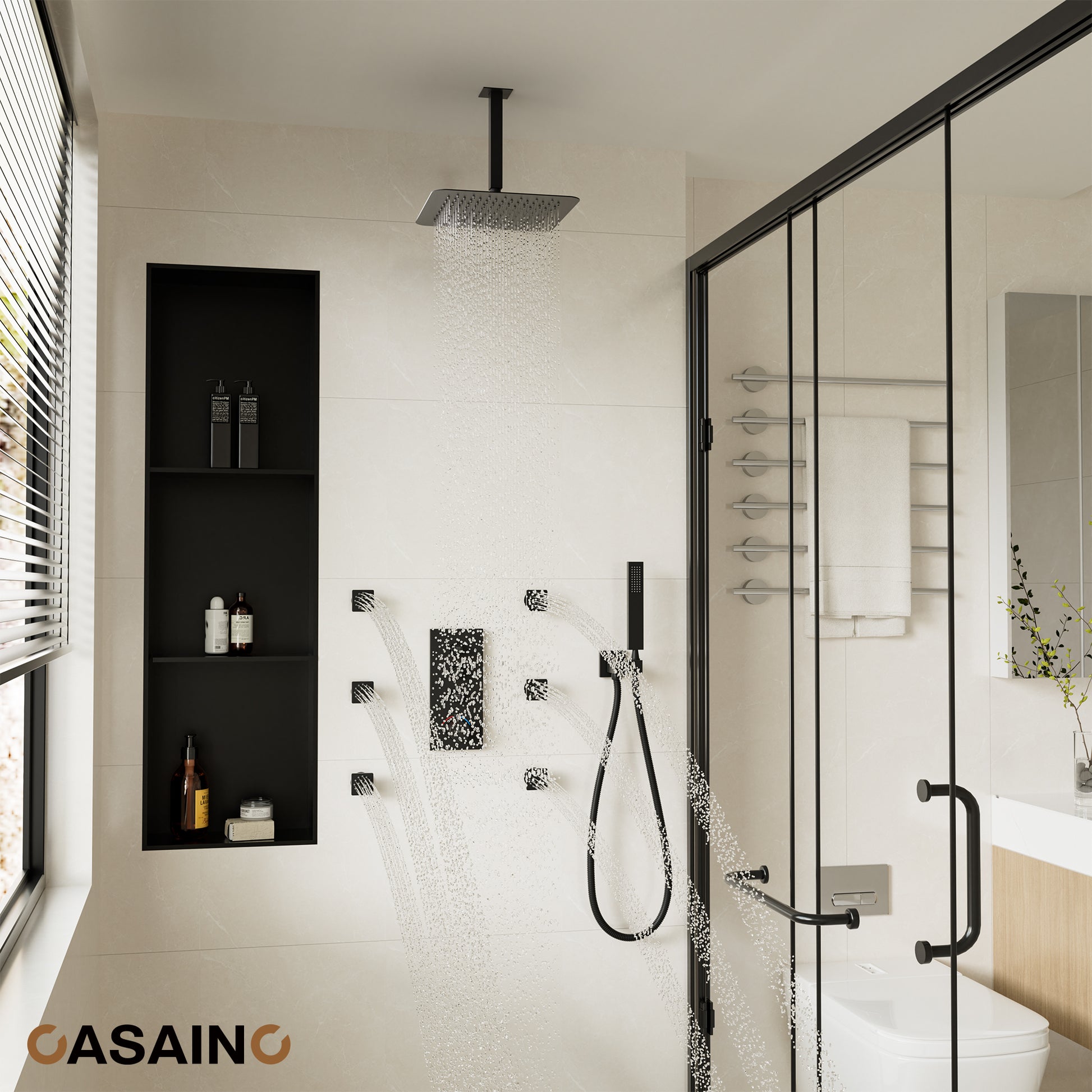 12'' Thermostatic Luxury Rainfall Shower System With 6 Body Jets