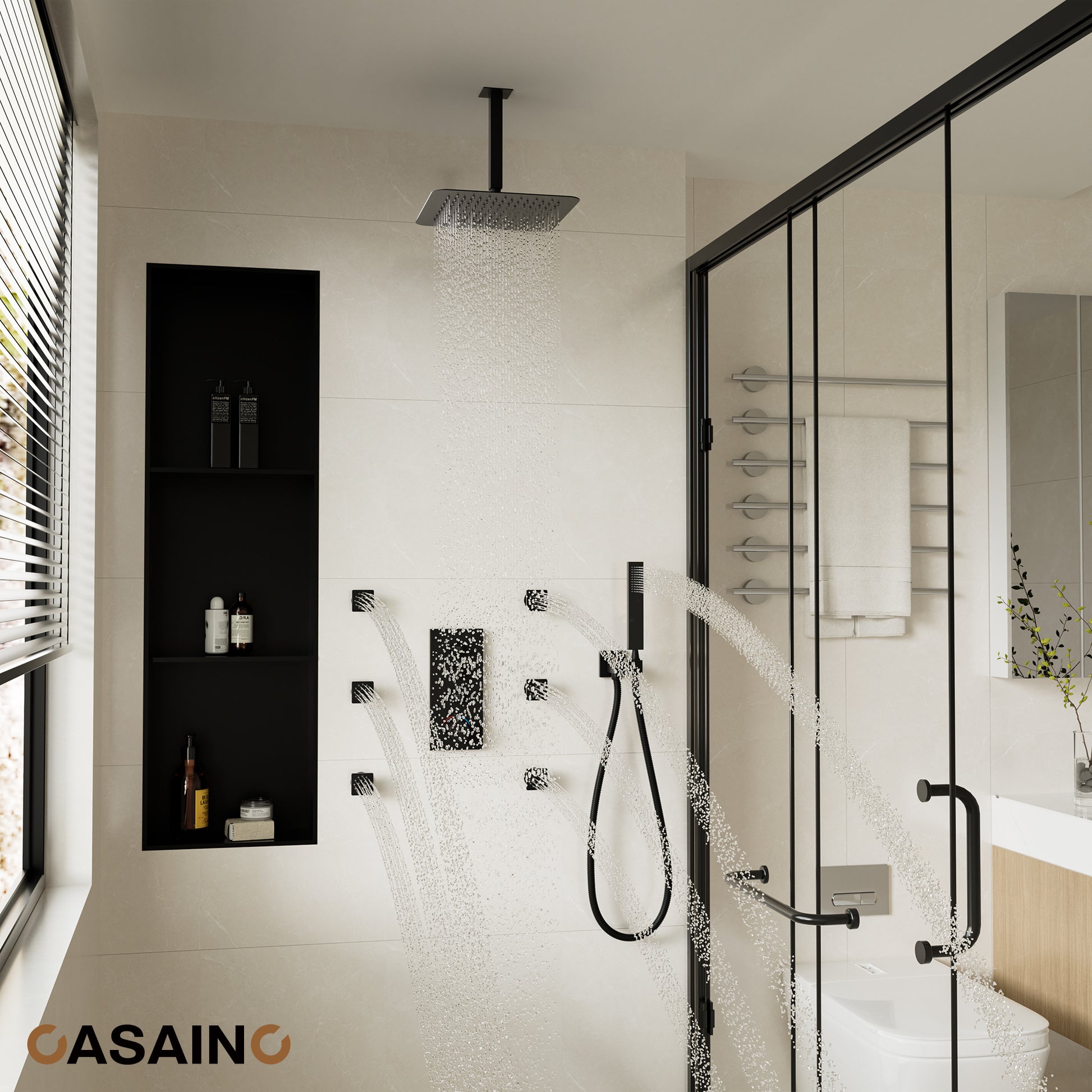 12'' Thermostatic Luxury Rainfall Shower System With 6 Body Jets