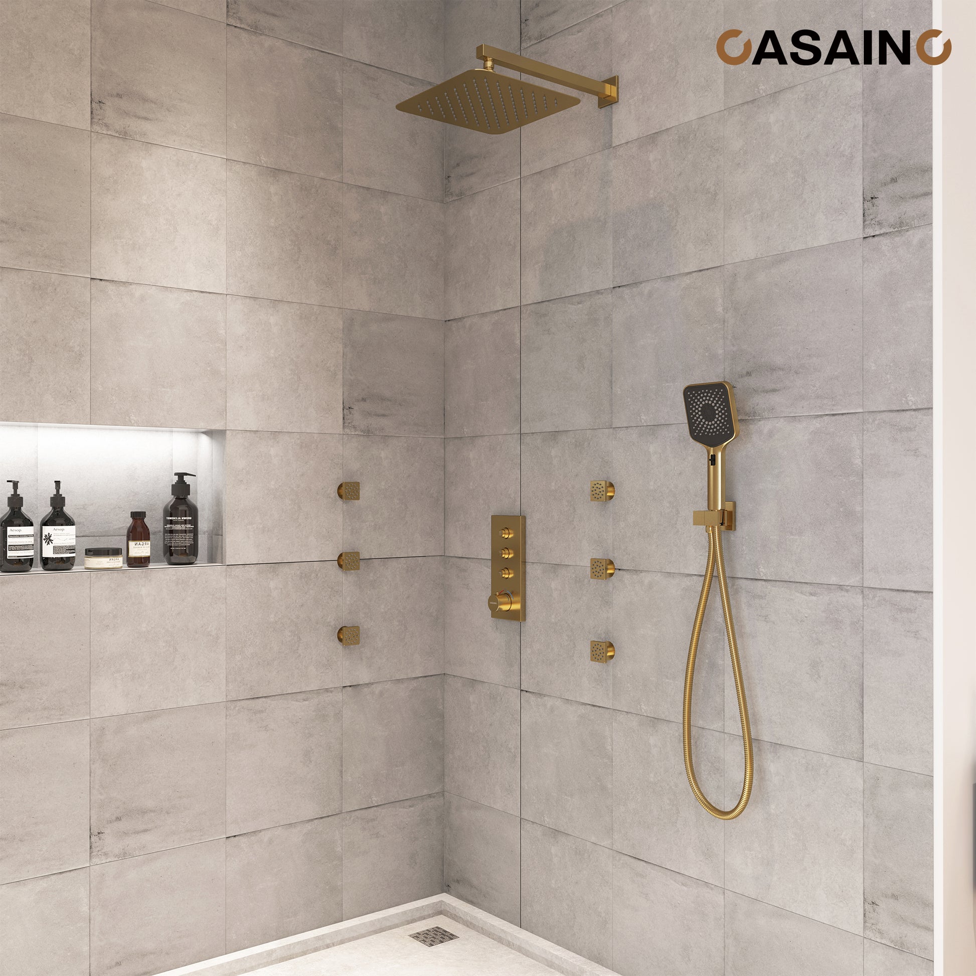 12'' Shower System With 3-Function Shower Head & 6 Body Jets