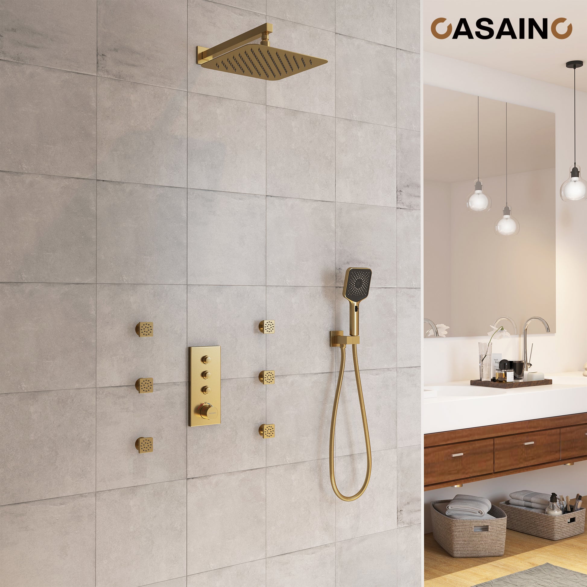 12'' Shower System With 3-Function Shower Head & 6 Body Jets