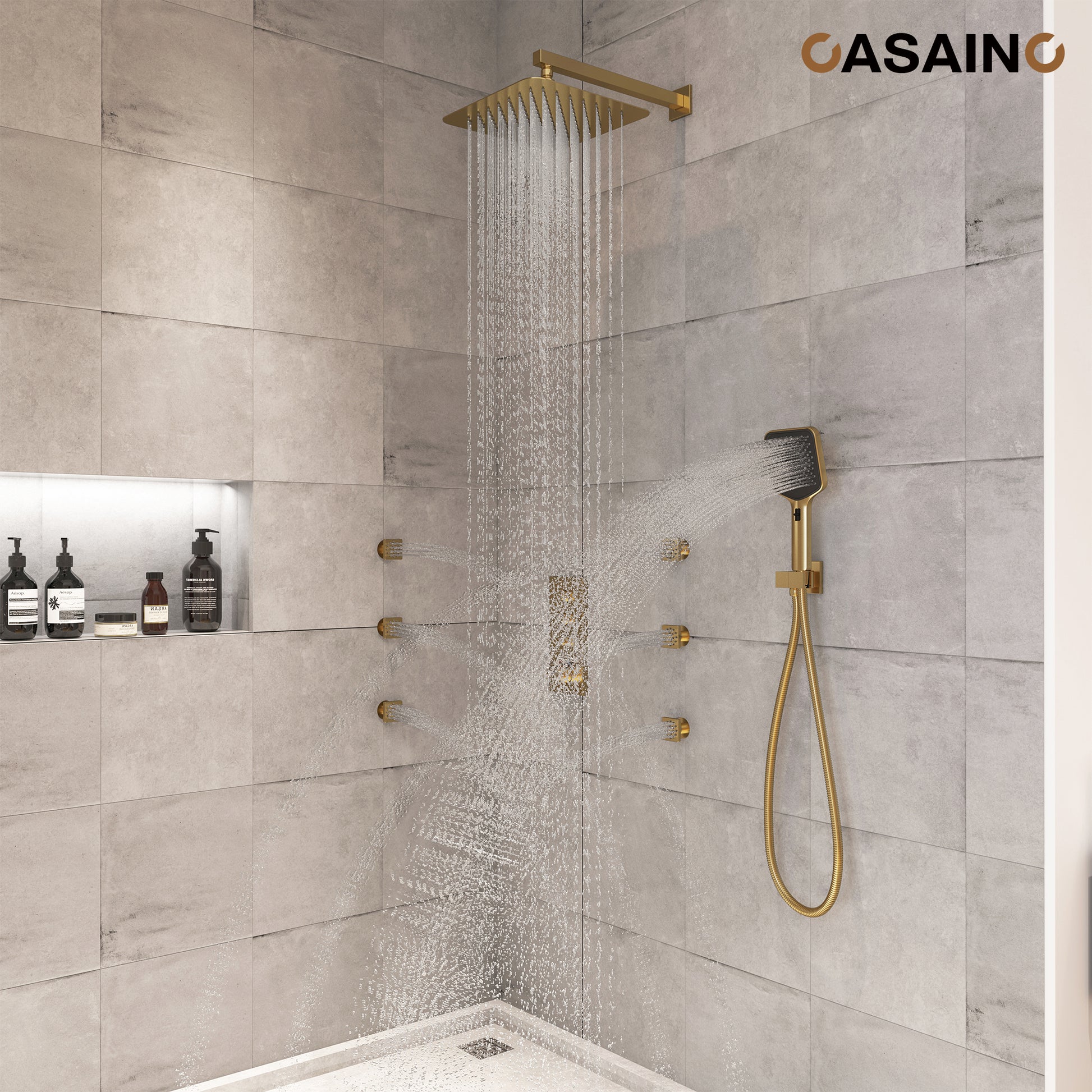 12'' Shower System With 3-Function Shower Head & 6 Body Jets