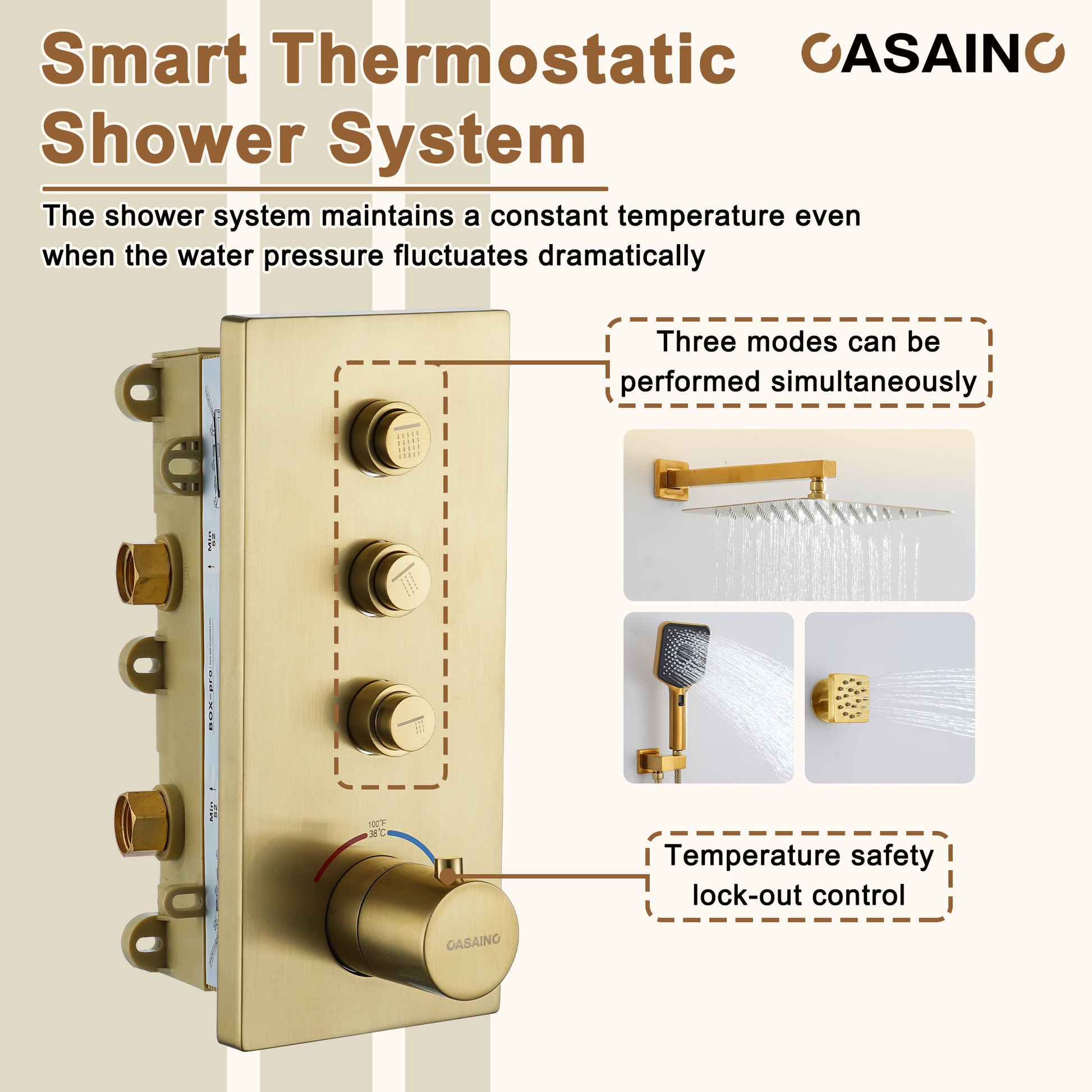 12'' Shower System With 3-Function Shower Head & 6 Body Jets