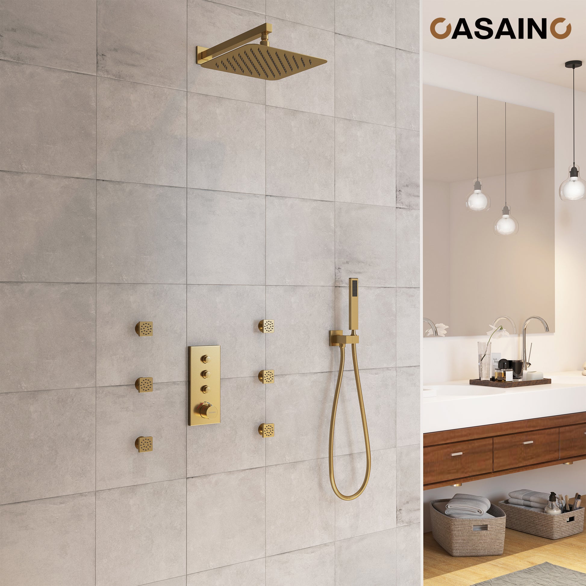 12'' Thermostatic Luxury Rainfall Shower System With 6 Body Jets
