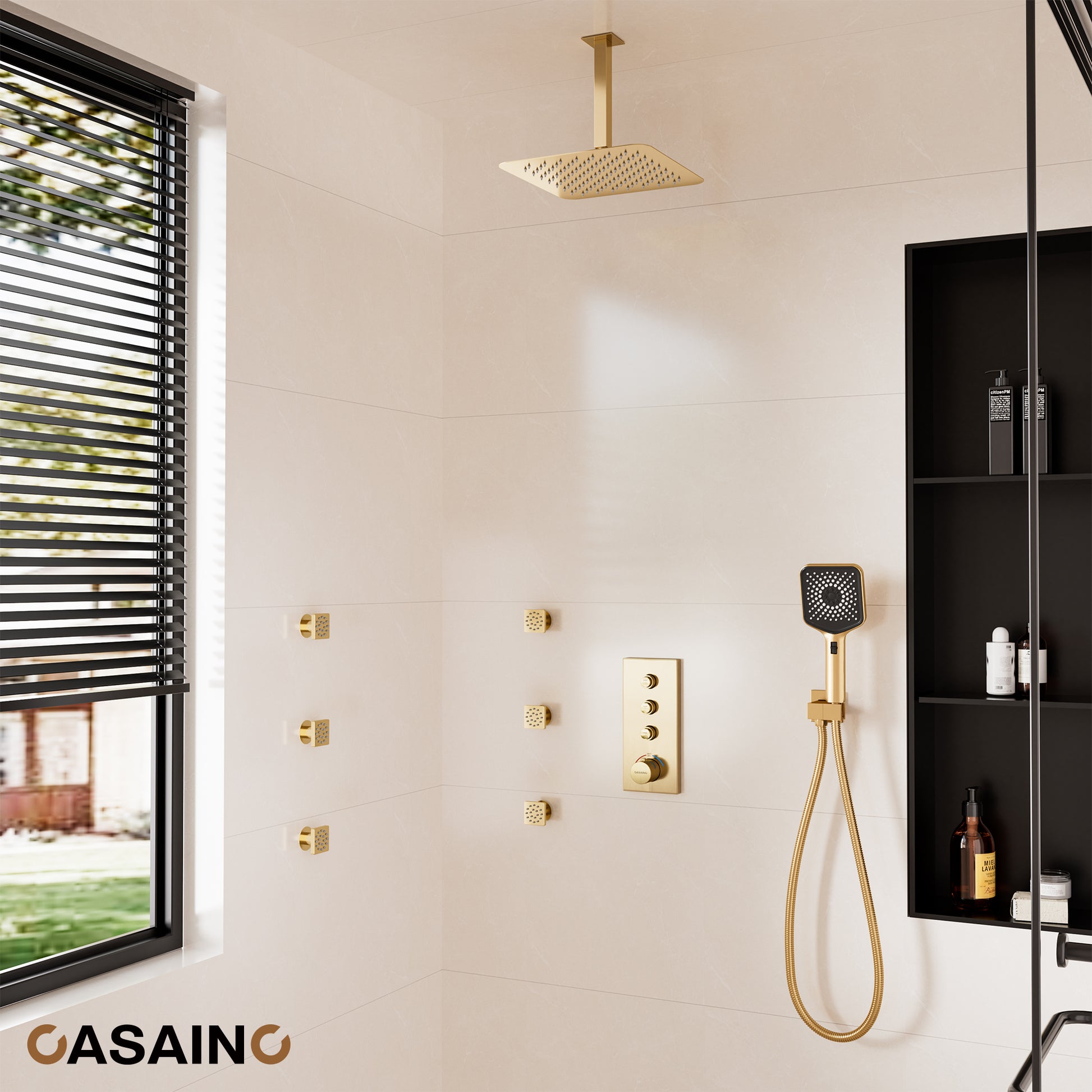 12'' Shower System With 3-Function Shower Head & 6 Body Jets
