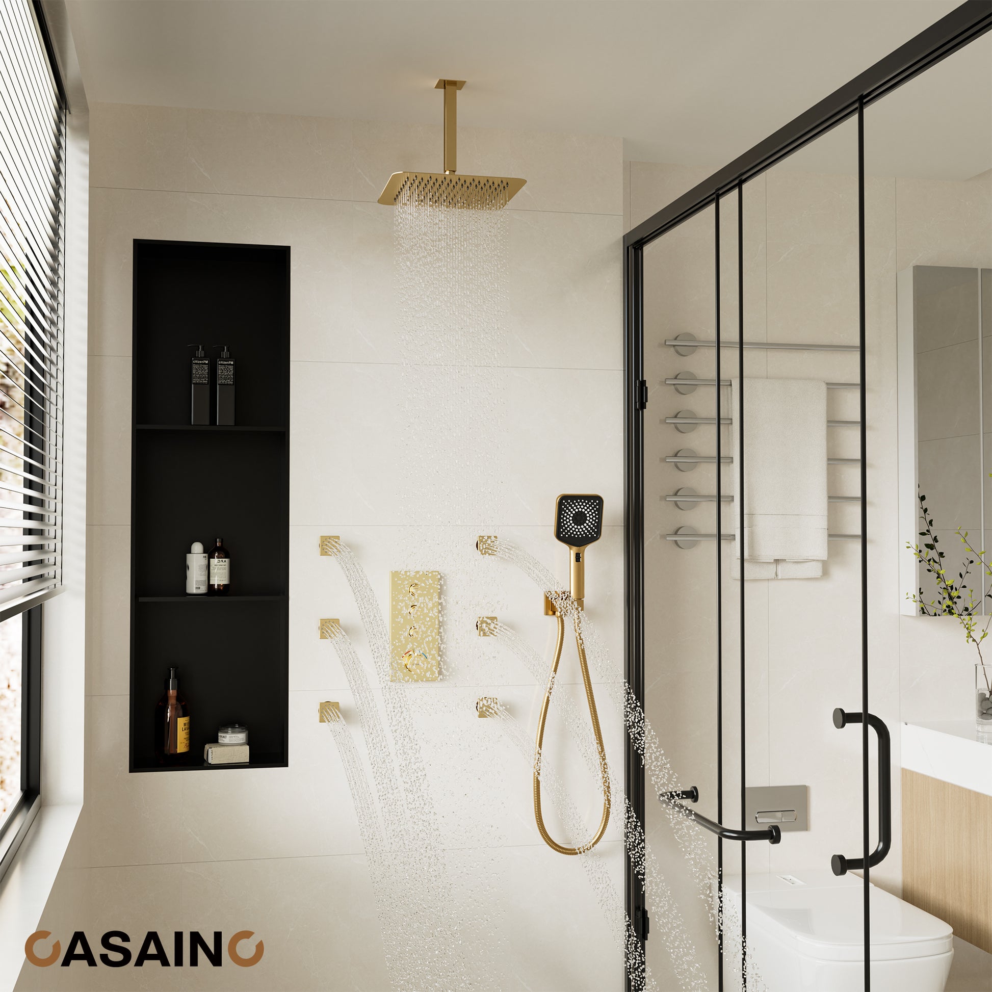 12'' Shower System With 3-Function Shower Head & 6 Body Jets