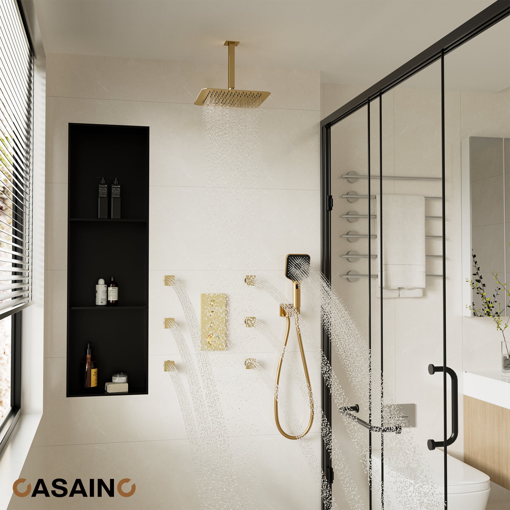 12'' Shower System With 3-Function Shower Head & 6 Body Jets