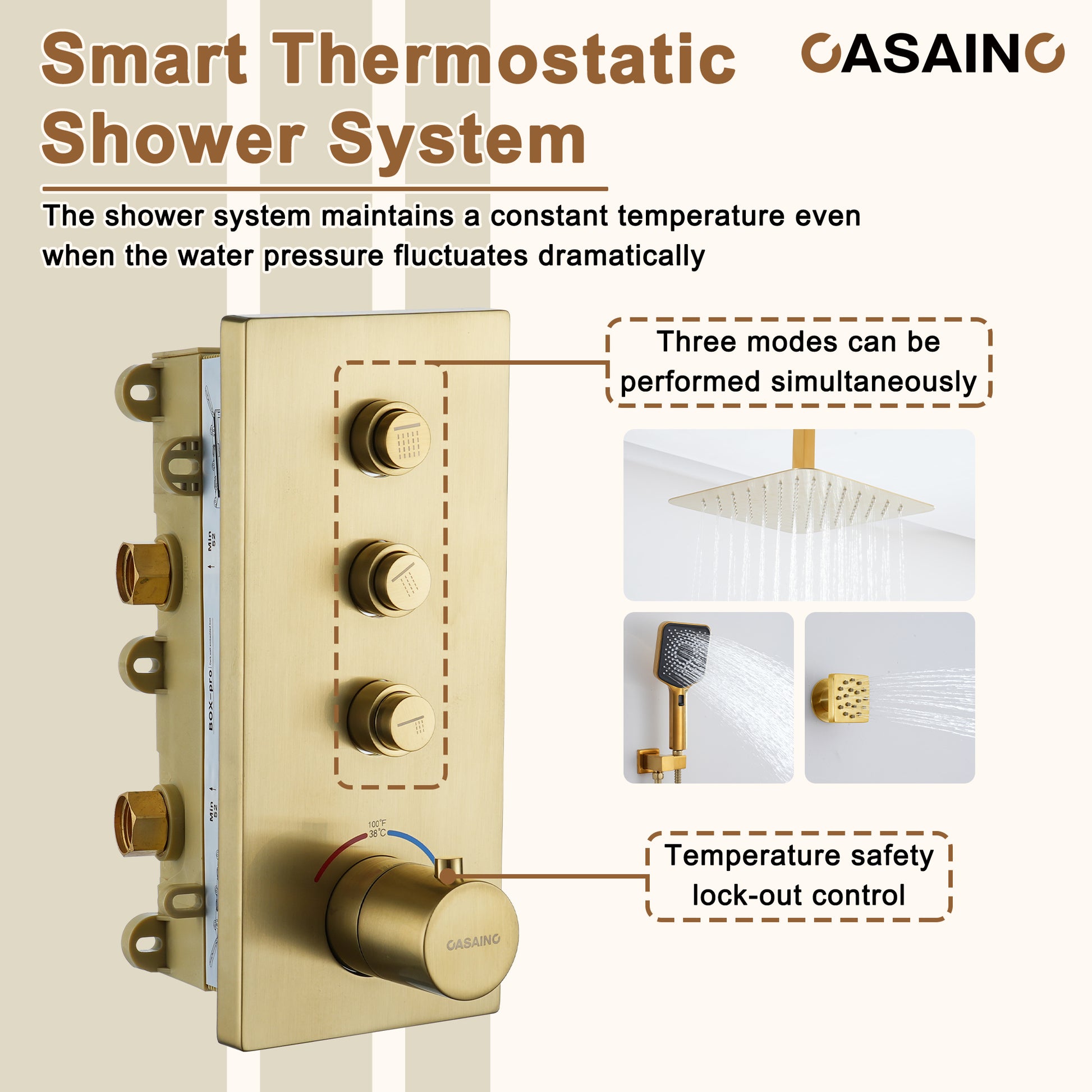 12'' Shower System With 3-Function Shower Head & 6 Body Jets