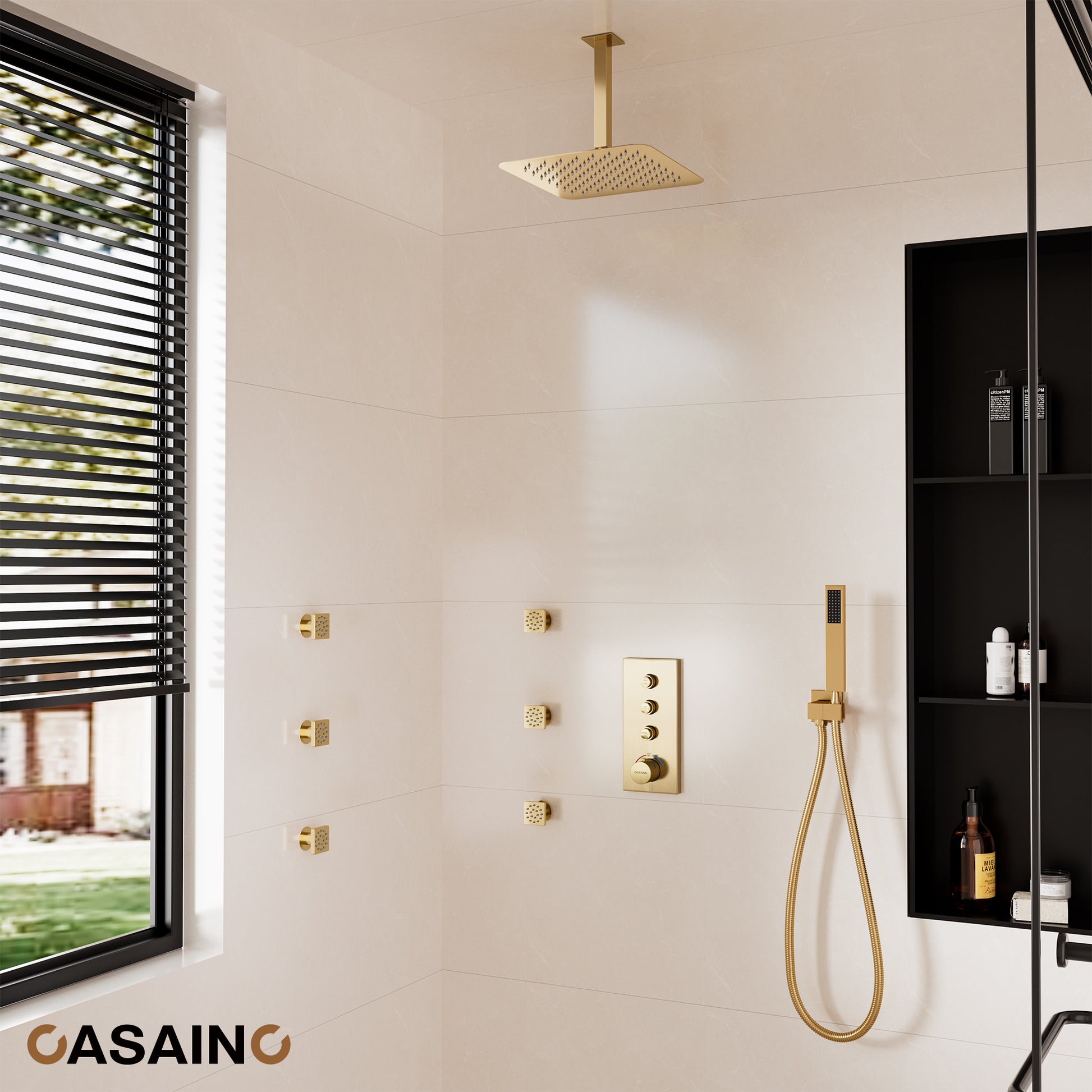 12'' Thermostatic Luxury Rainfall Shower System With 6 Body Jets