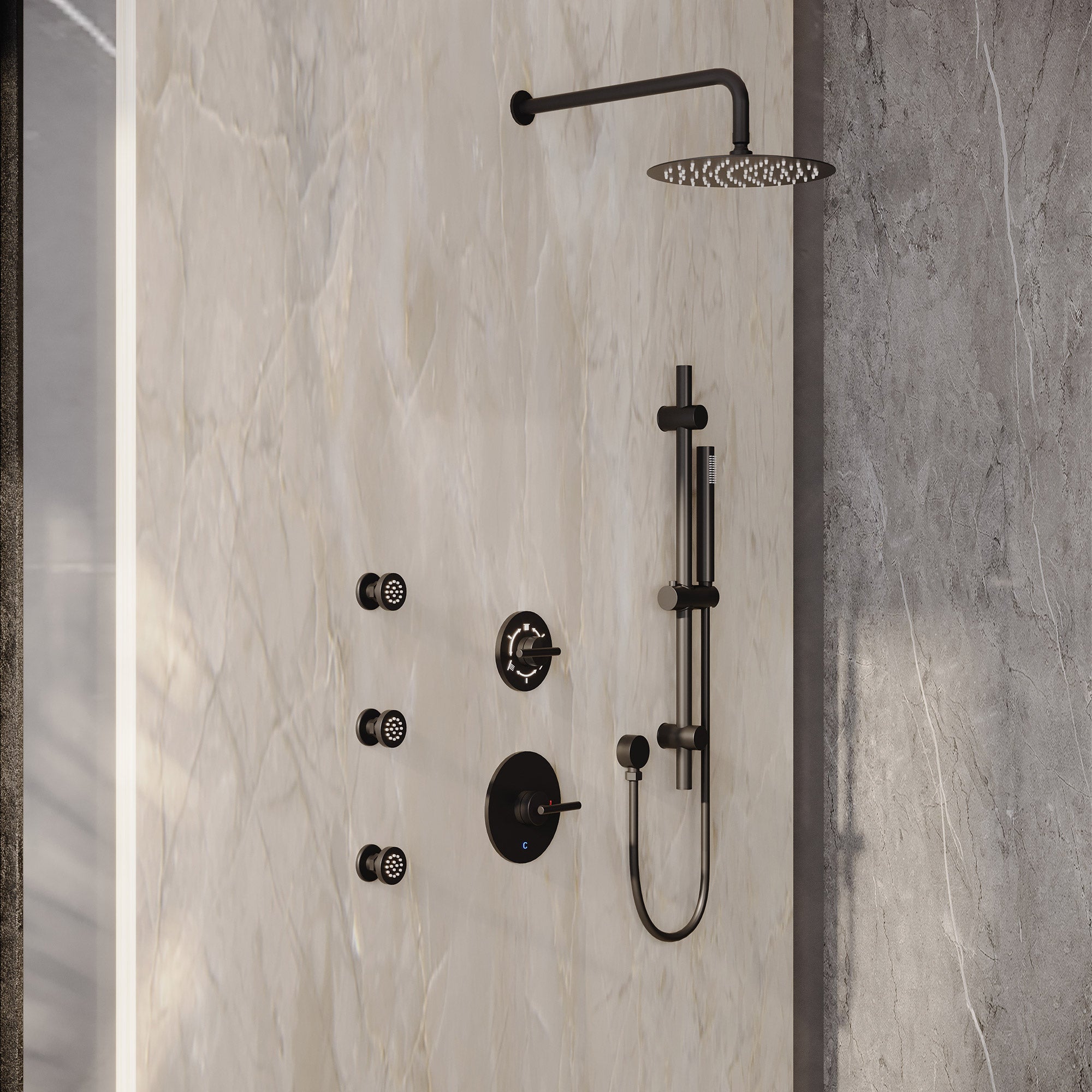 10-inch Wall-Mounted Rain Shower System with Body Jets & Slide Bar