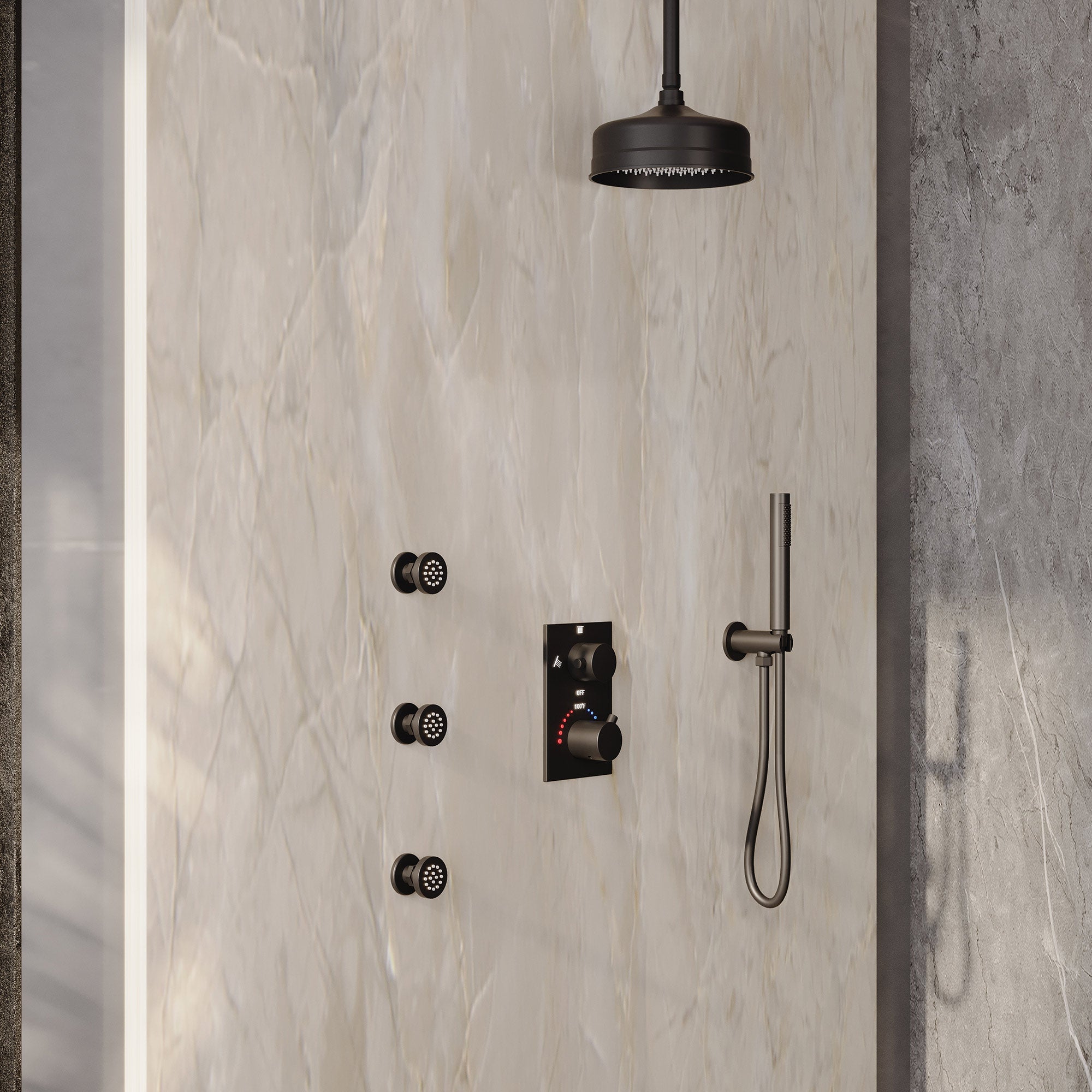 8-inch Ceiling-Mounted Thermostatic Shower System with Body Jets
