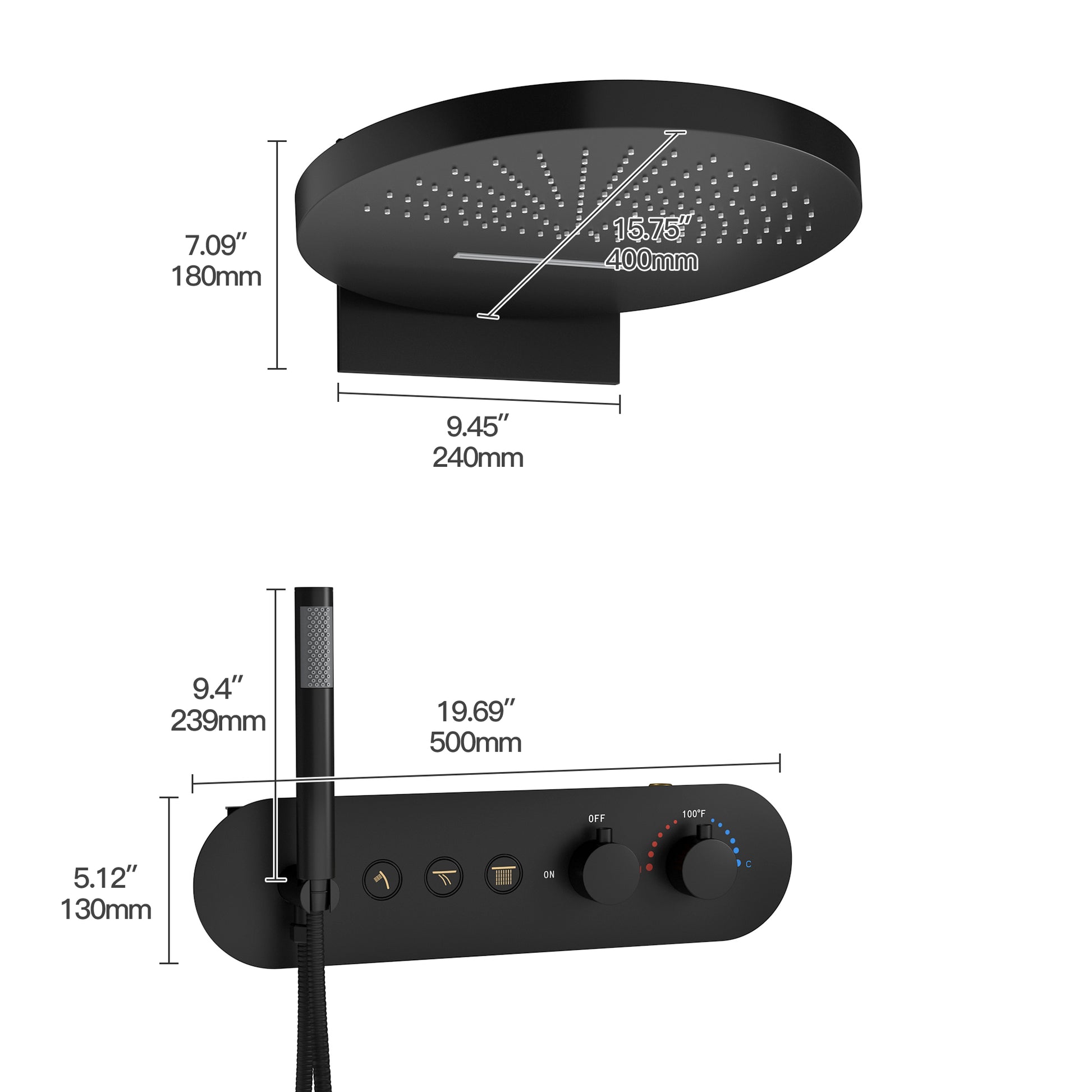 16" Wall-Mounted Thermostatic Shower System with Hand Shower