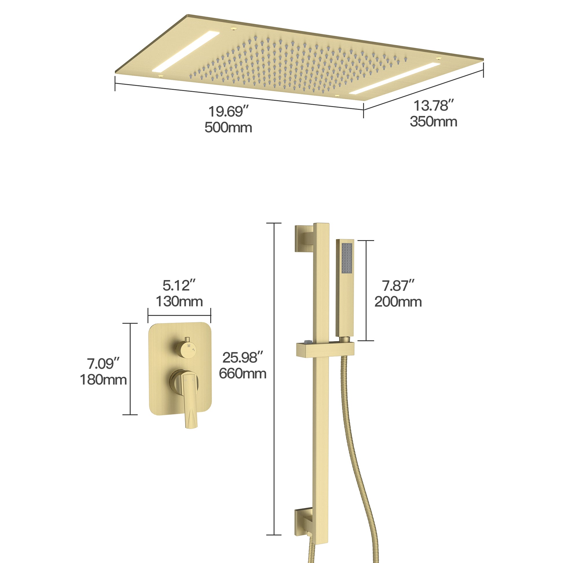 20" x 14" Ceiling-Mounted Luxury Shower System with LED Lights