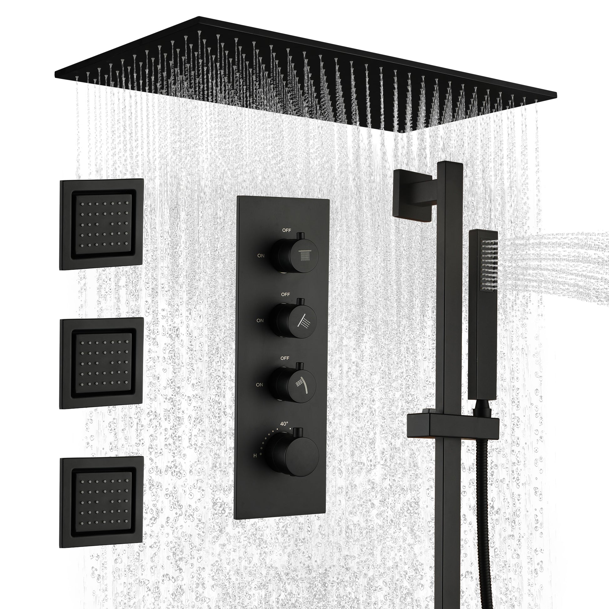 32" x 16" 3-Function Thermostatic Shower System with Body Jets