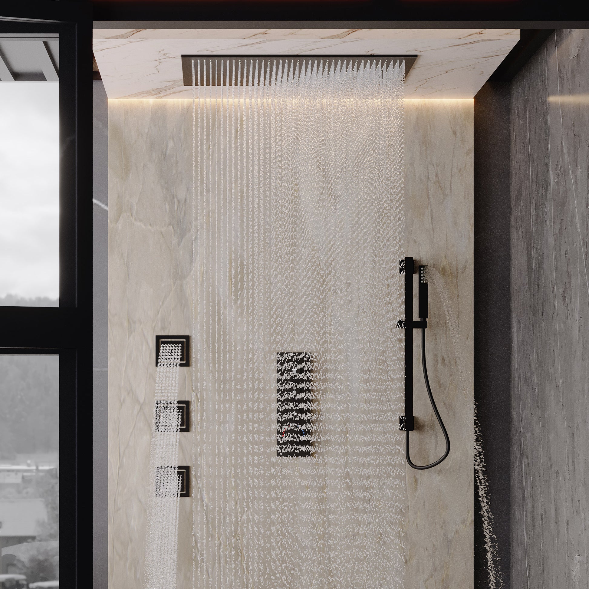 32*16 inch 3-Function Thermostatic Shower System with Body Jets