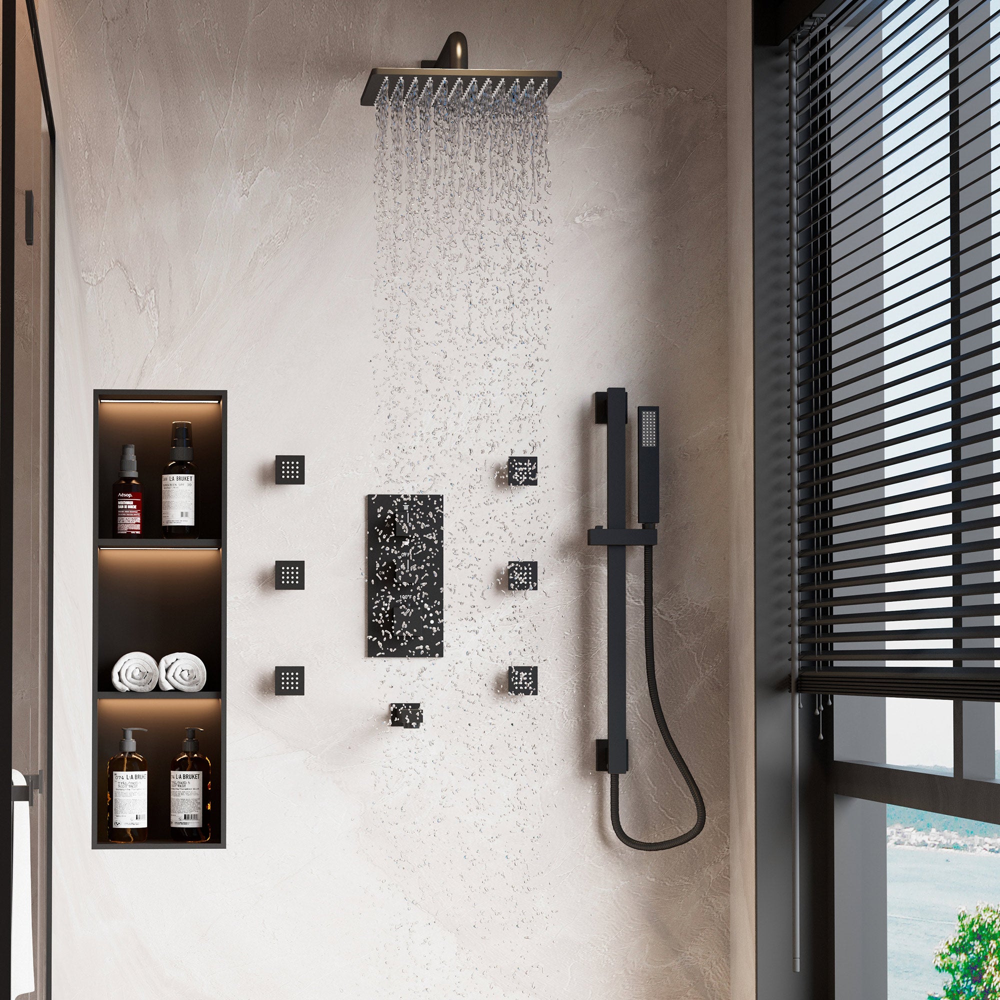 12-inch 4-Function Body Jet Shower System with Tub Spout & Slide Bar