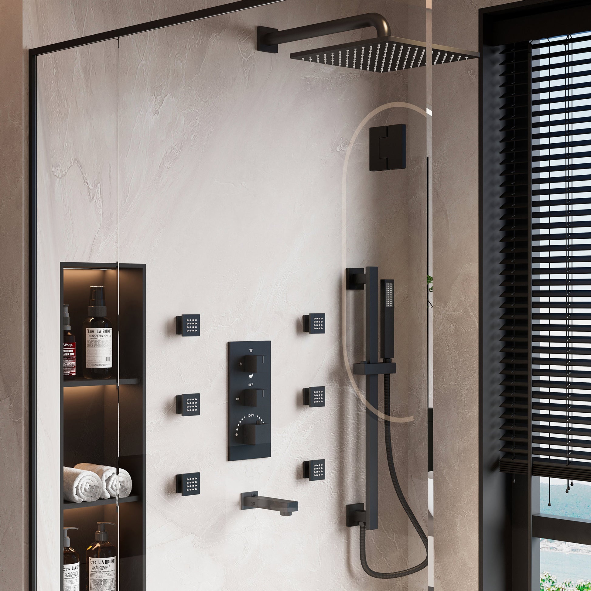 12-inch 4-Function Body Jet Shower System with Tub Spout & Slide Bar