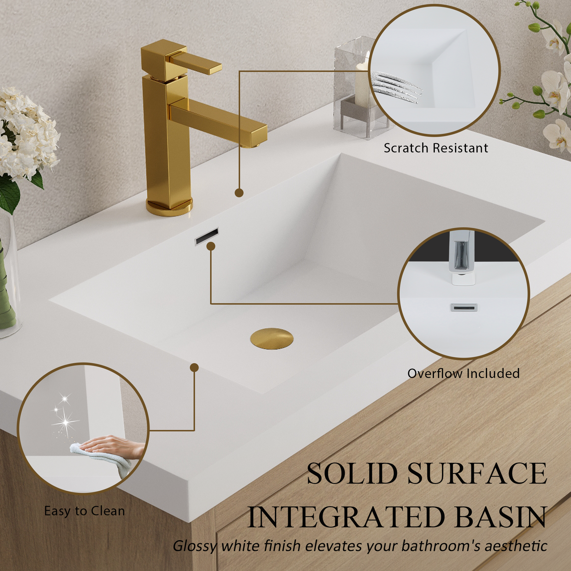 36-inch Freestanding Bathroom Vanity with Stone Resin Sink and 2 Drawers