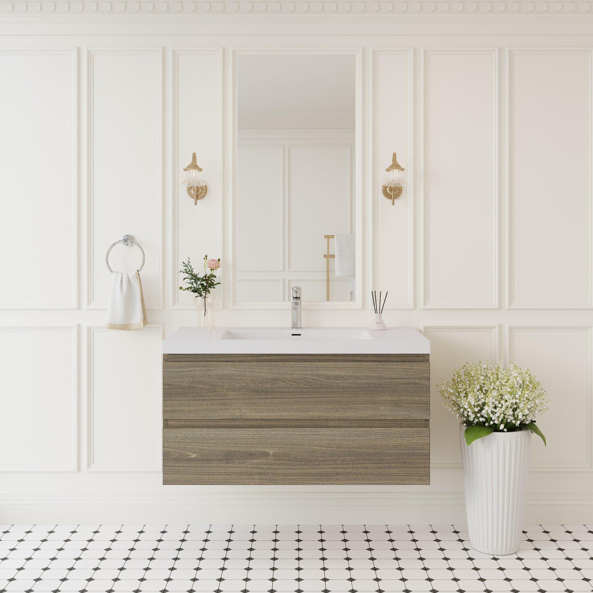 42-inch Wall-Mounted Bathroom Vanity with Sink and Storage Cabinet