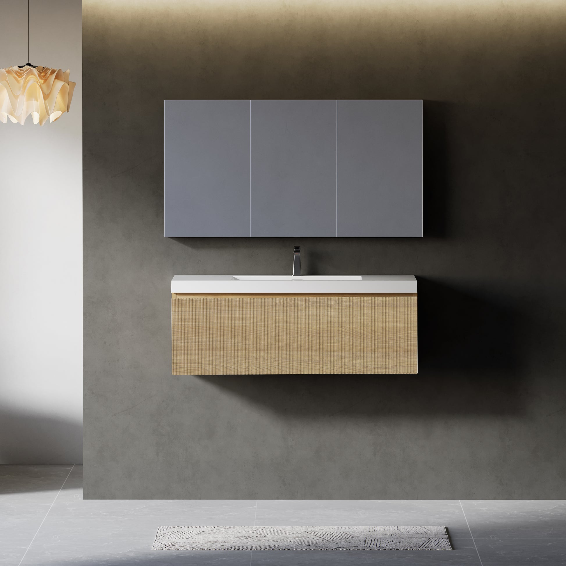 42-inch Wall-Mounted Bathroom Vanity with Wave Texture and Single Sink