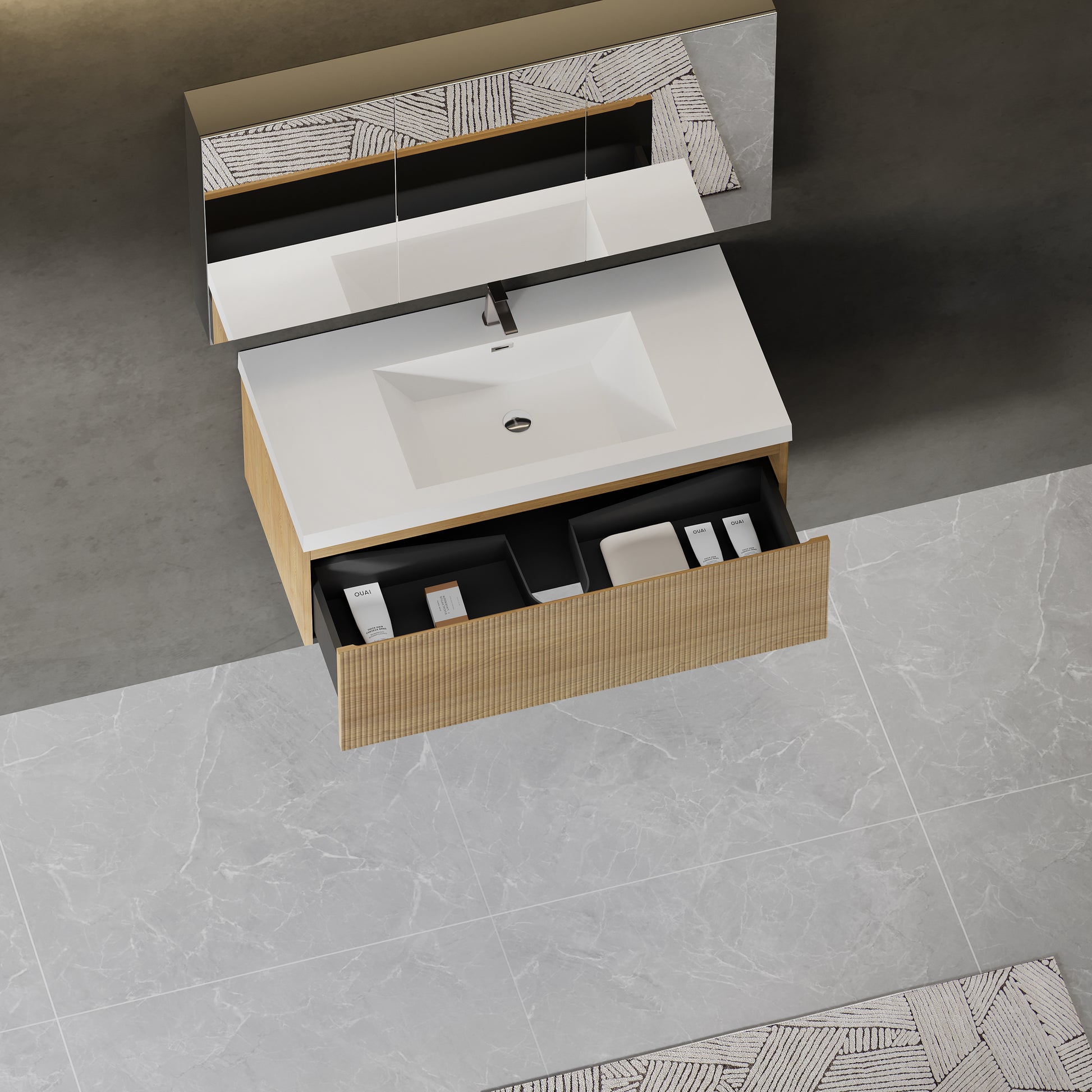 42-inch Wall-Mounted Bathroom Vanity with Wave Texture and Single Sink