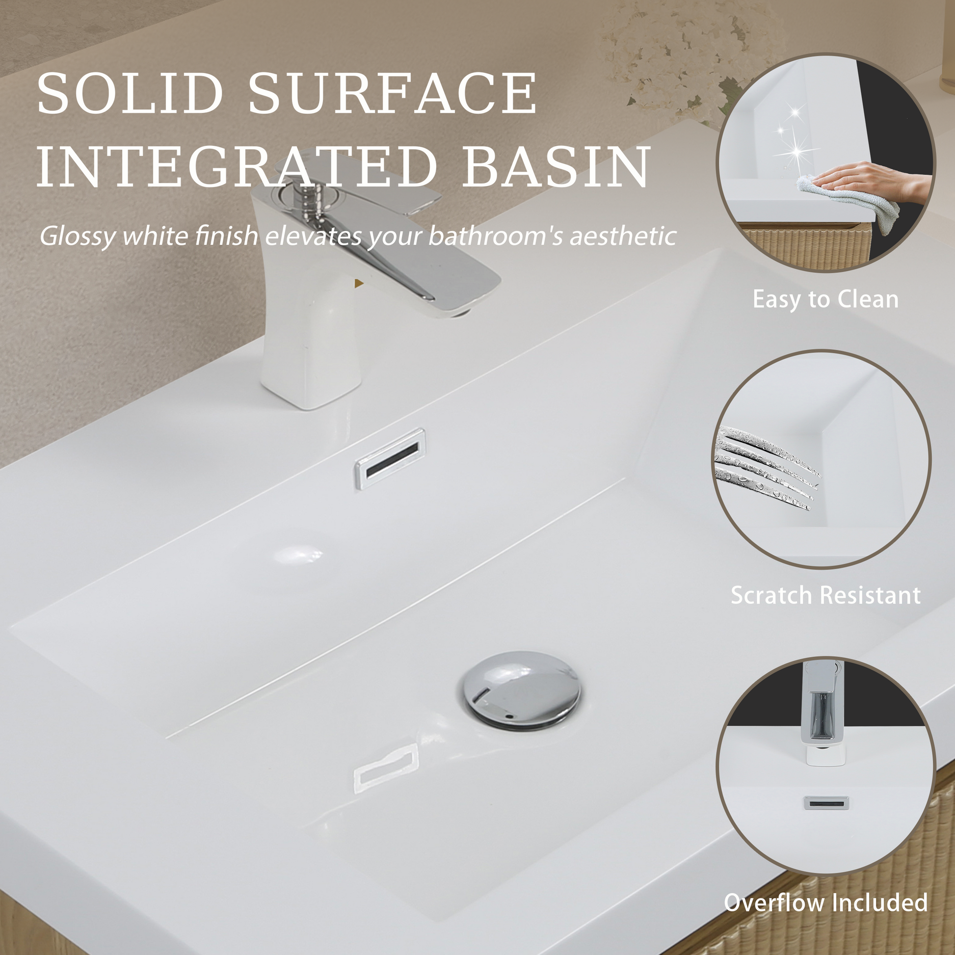 42-inch Wall-Mounted Bathroom Vanity with Wave Texture and Single Sink