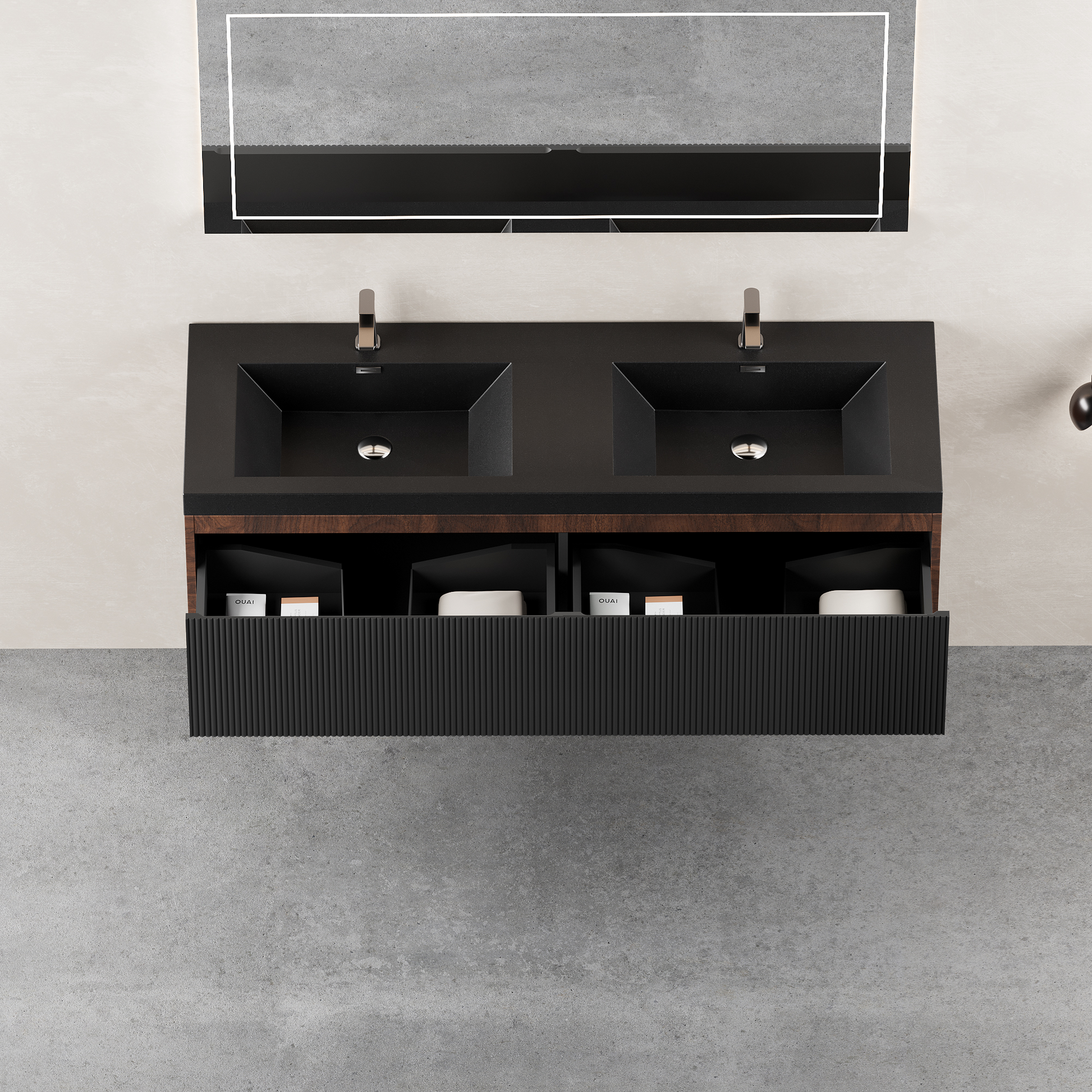 60-inch Wall-Mounted Bathroom Vanity with Dual Quartz Basins