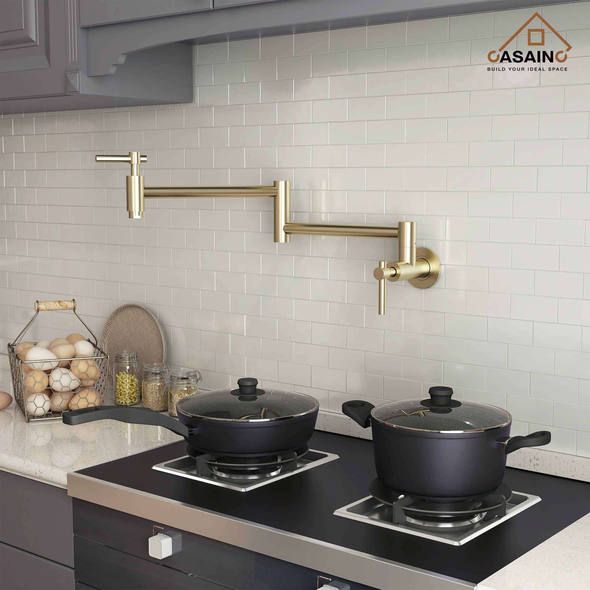 Stainless Steel Folding 2-Handle Switch Head Wall Mounted Pot Filler Kitchen Faucet