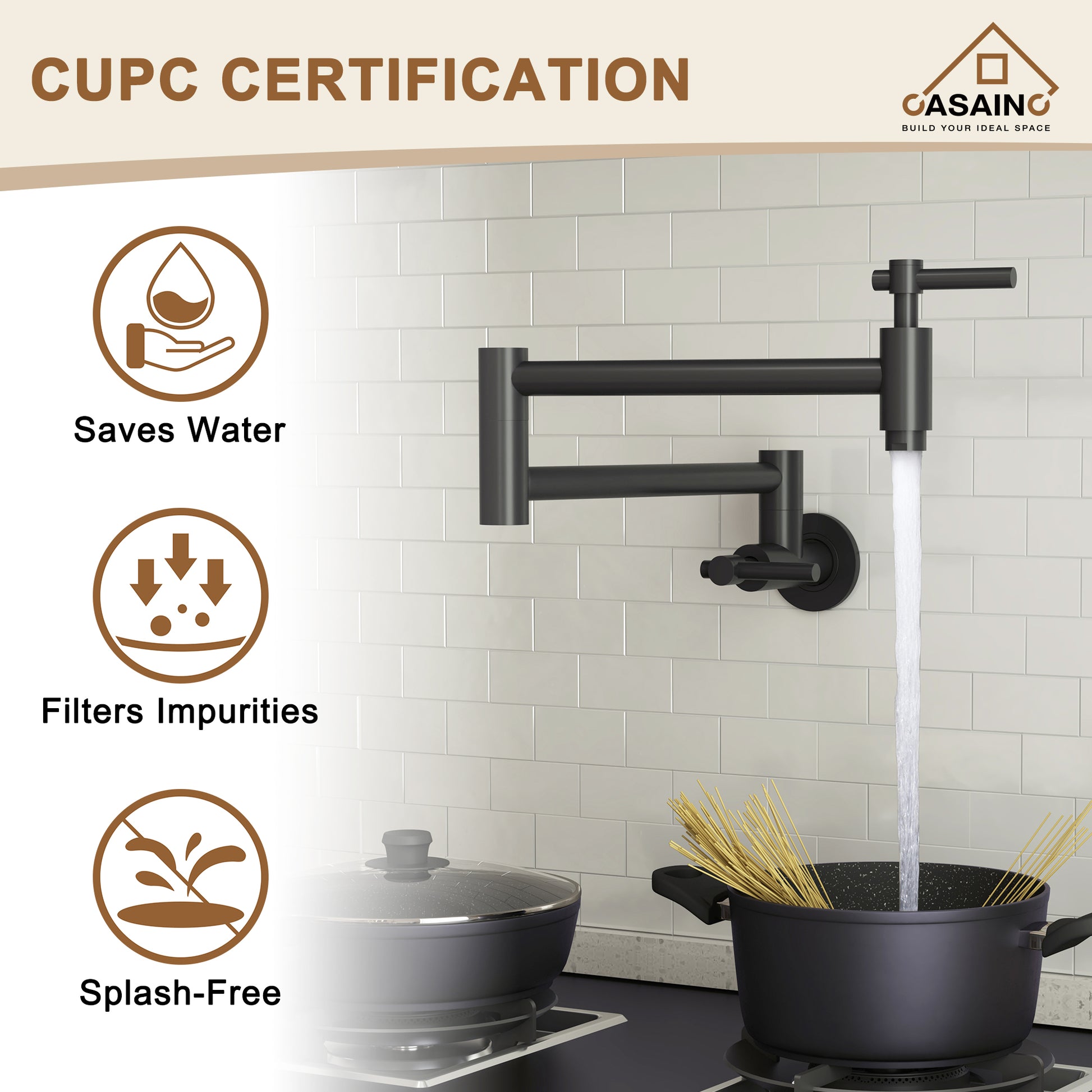 Stainless Steel Folding 2-Handle Switch Head Wall Mounted Pot Filler Kitchen Faucet
