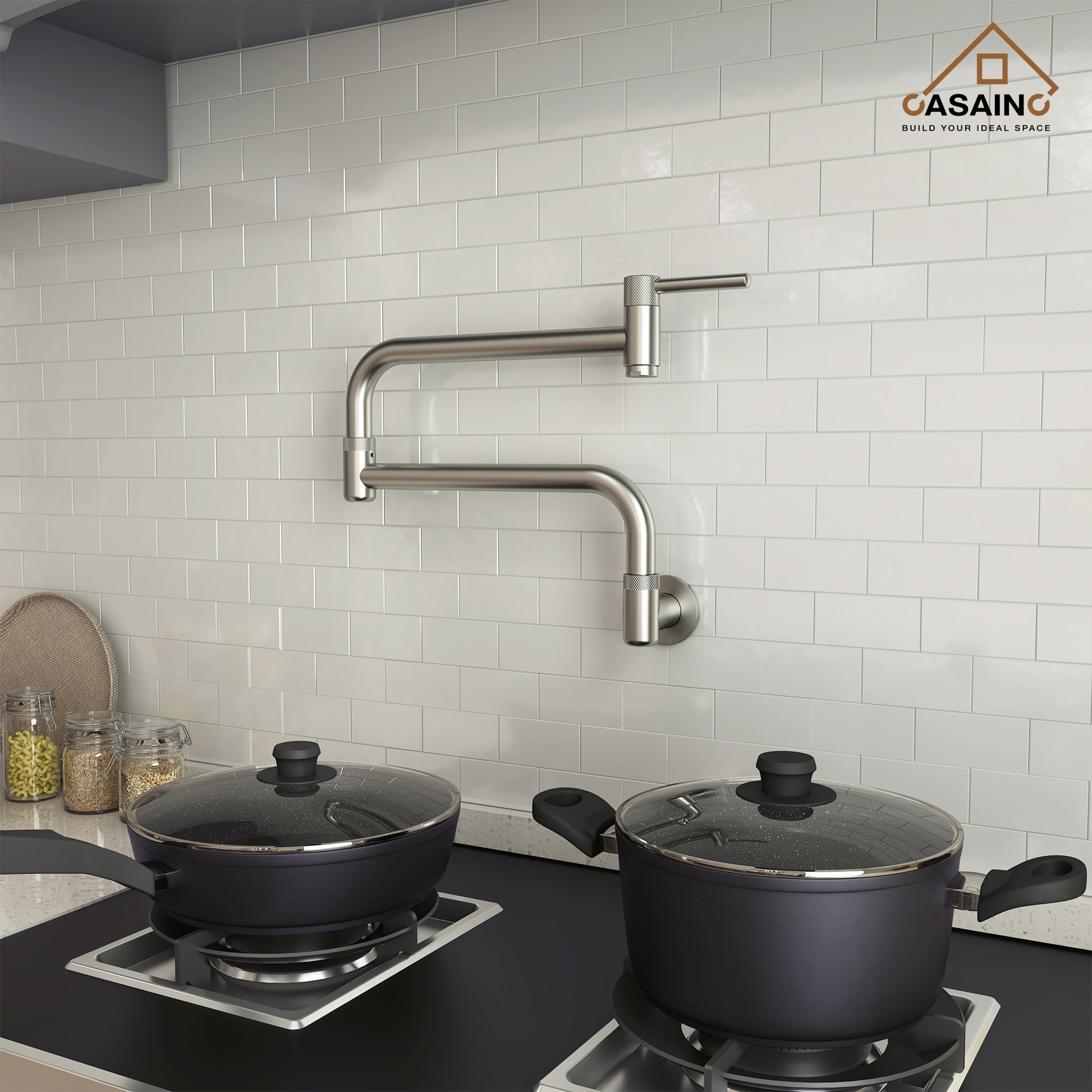 Wall-Mount Pot Filler Kitchen Faucet with Adjustable Folding Arm
