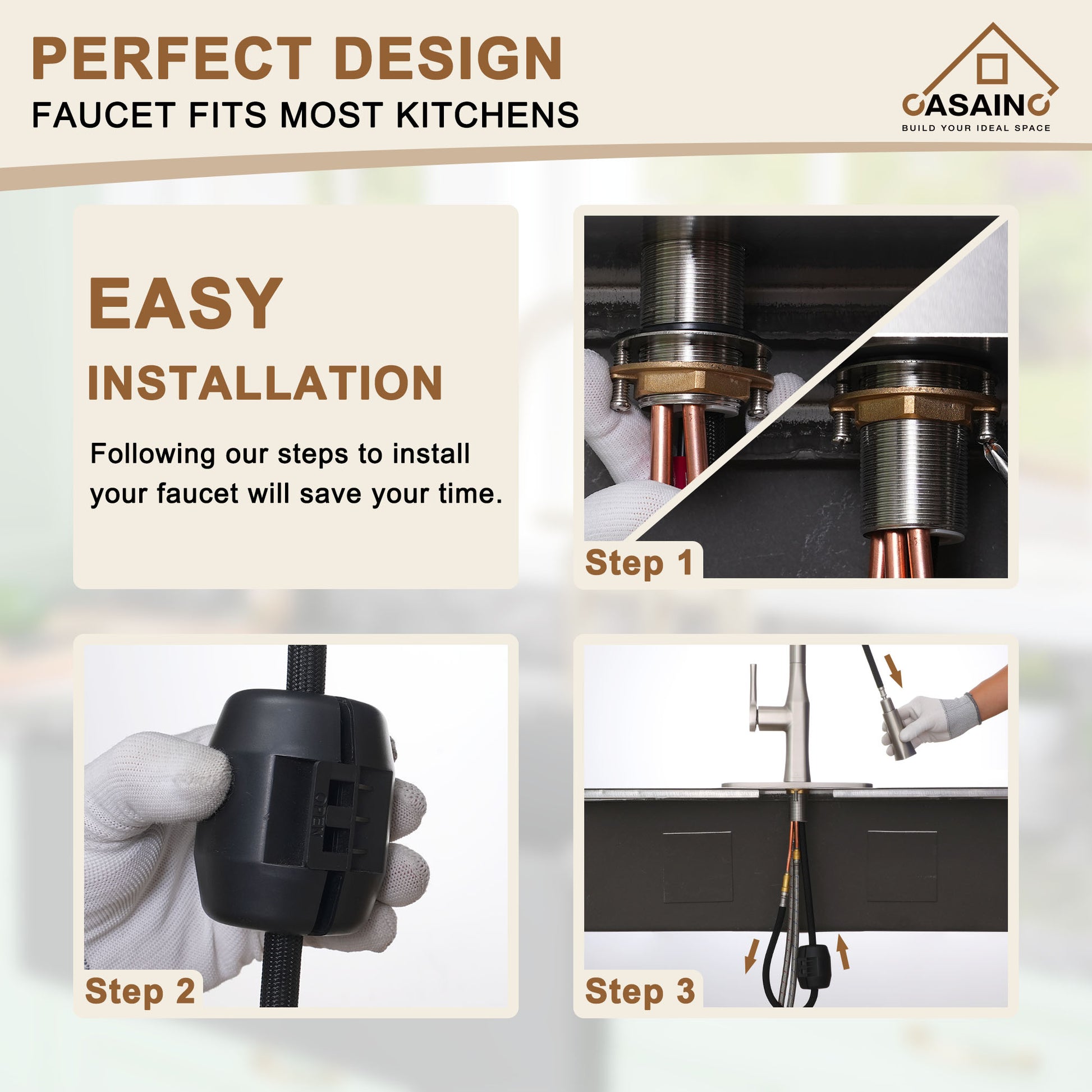 CASAINC Single-Handle Kitchen Faucet with  Pull-Down Sprayer
