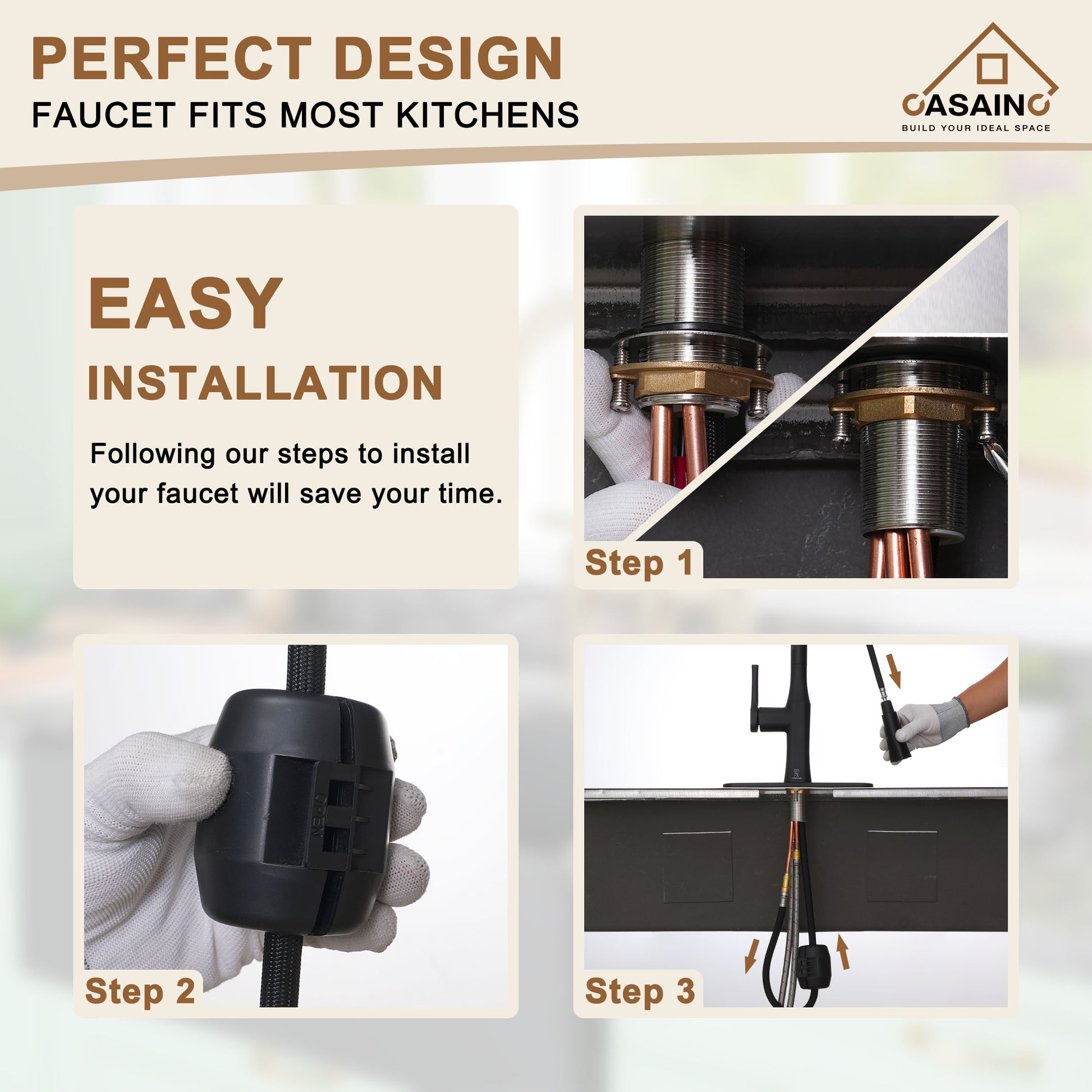 CASAINC Single-Handle Kitchen Faucet with  Pull-Down Sprayer
