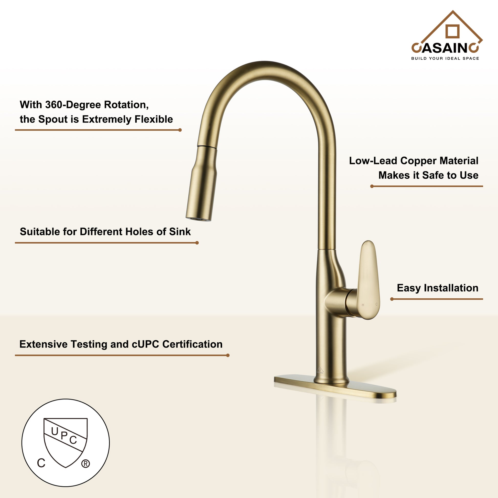 Single-Handle Pull-Out Sprayer Kitchen Faucet Deckplate Included in Brushed Nickel/Matte Black/Matte White/Brushed Gold