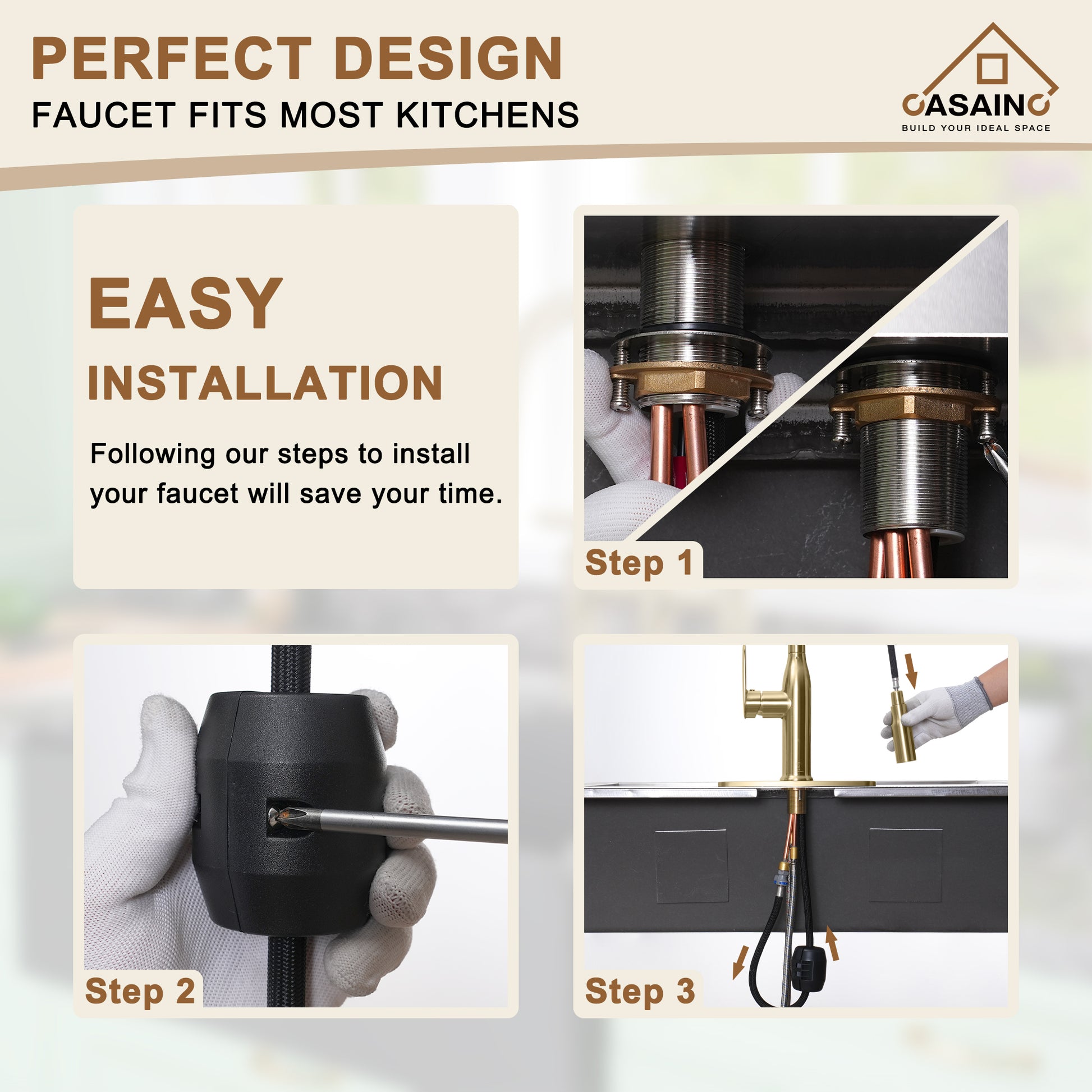 Single-Handle Pull-Out Sprayer Kitchen Faucet Deckplate Included in Brushed Nickel/Matte Black/Matte White/Brushed Gold