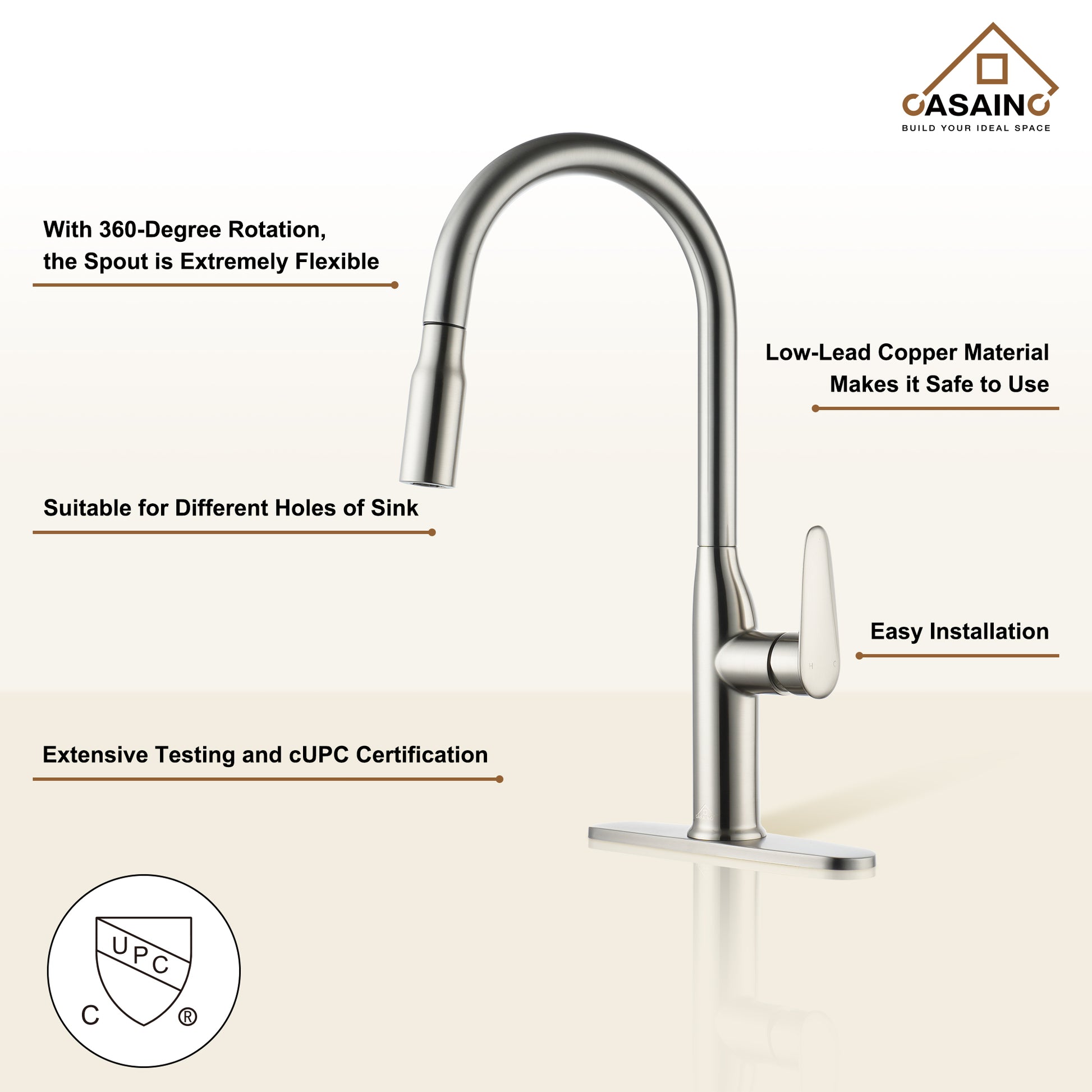 Single-Handle Pull-Out Sprayer Kitchen Faucet Deckplate Included in Brushed Nickel/Matte Black/Matte White/Brushed Gold