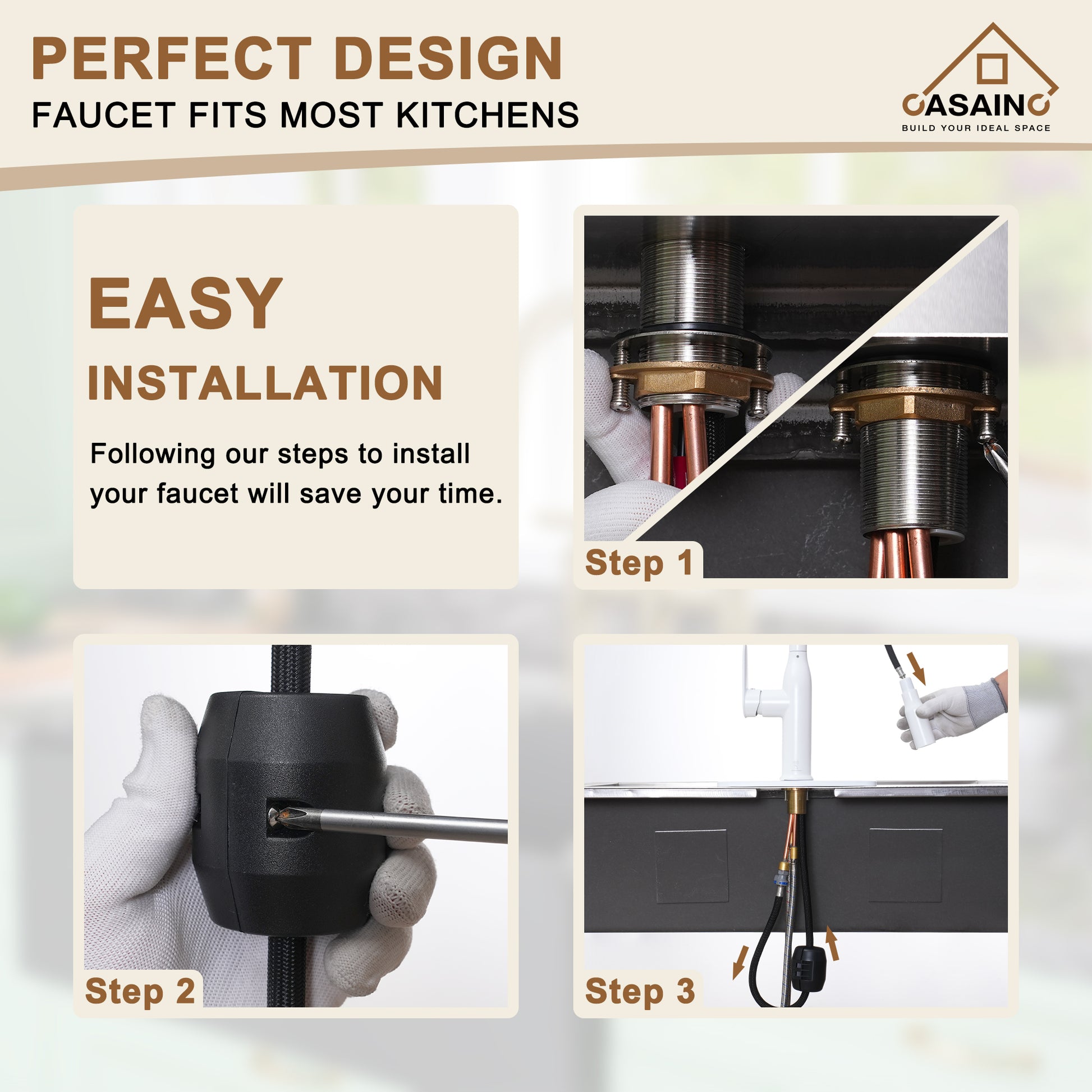 Single-Handle Pull-Out Sprayer Kitchen Faucet Deckplate Included in Brushed Nickel/Matte Black/Matte White/Brushed Gold
