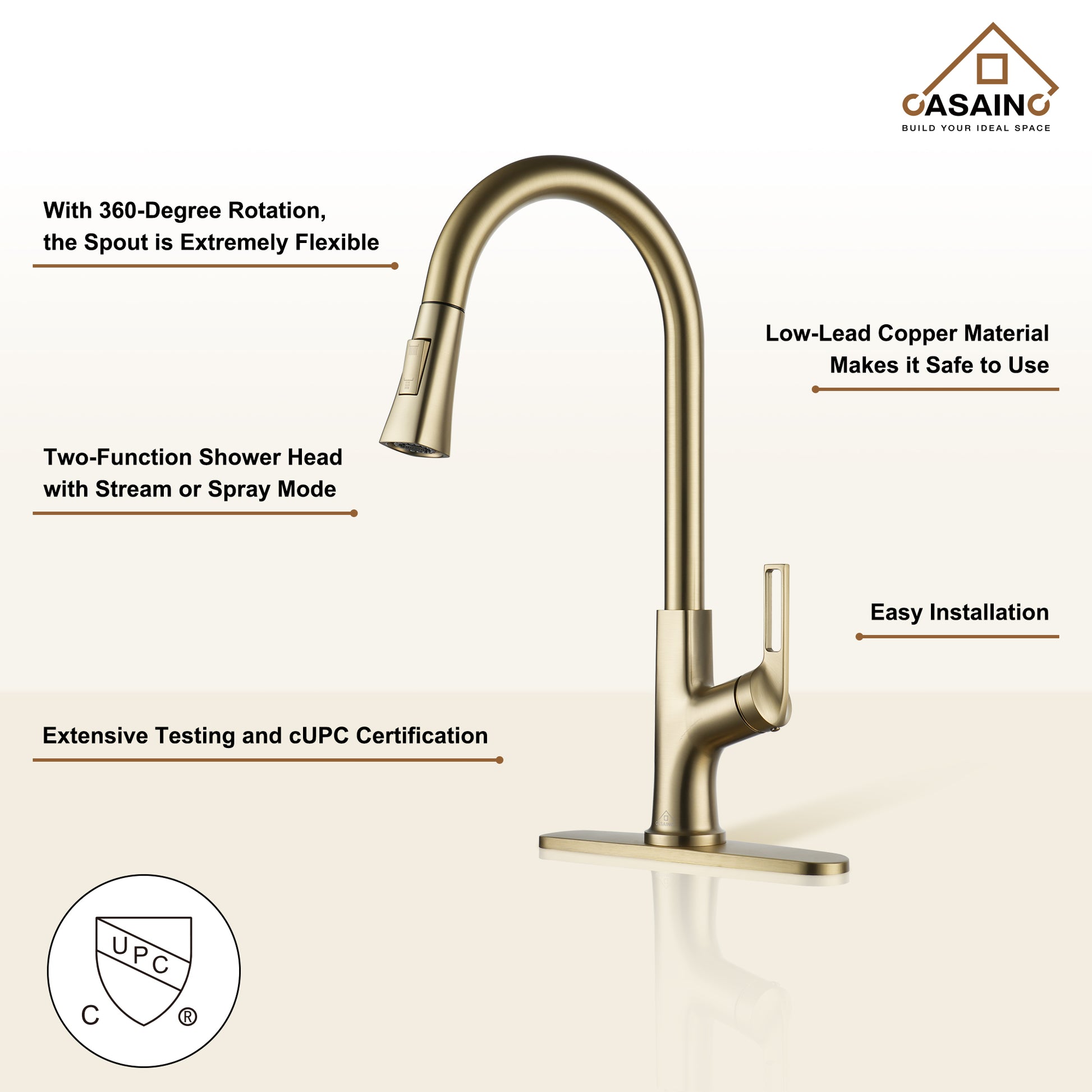Single-Handle Pull-Out Sprayer Kitchen Faucet Deckplate Included in Brushed Nickel/Matte Black/Matte White/Brushed Gold