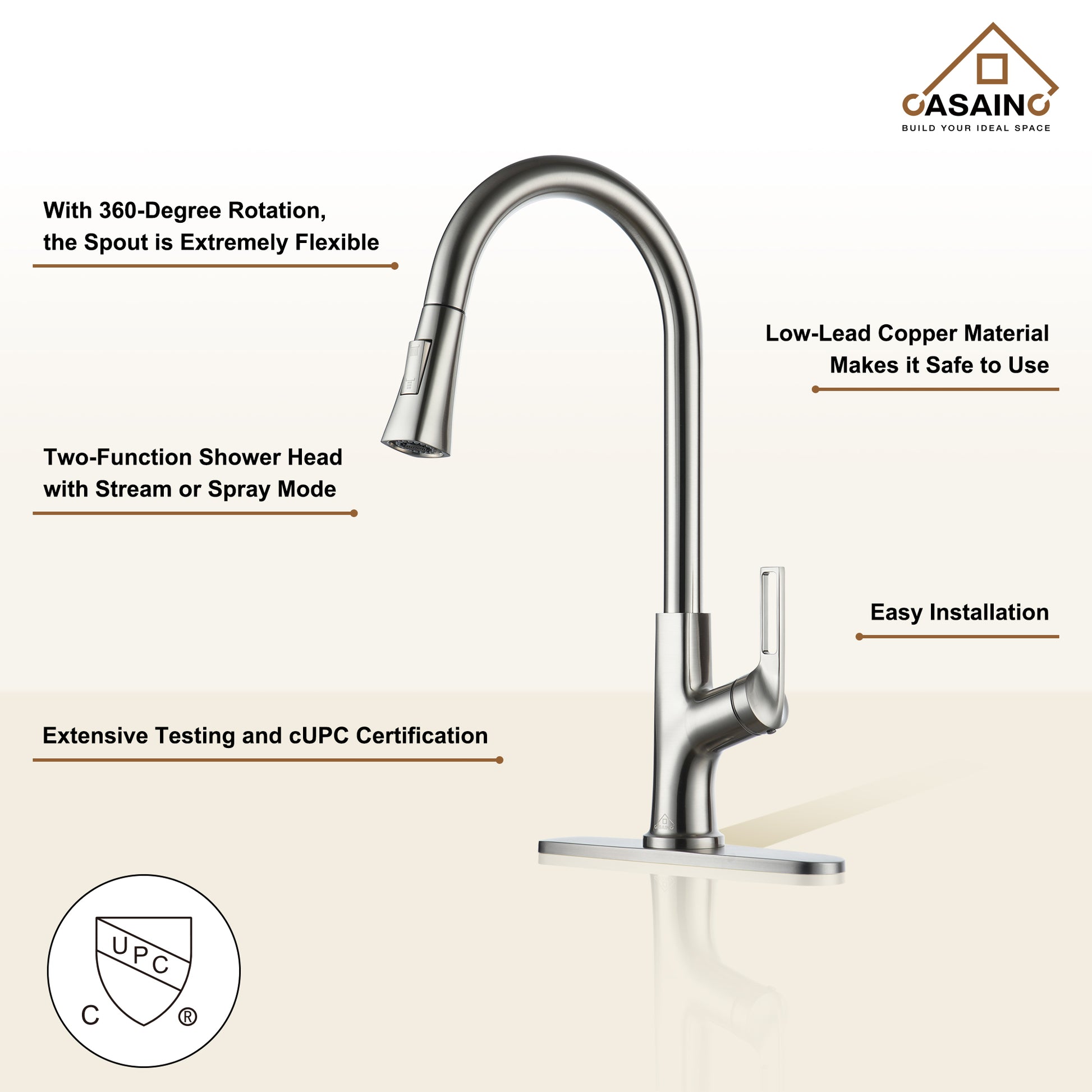 Single-Handle Pull-Out Sprayer Kitchen Faucet Deckplate Included in Brushed Nickel/Matte Black/Matte White/Brushed Gold
