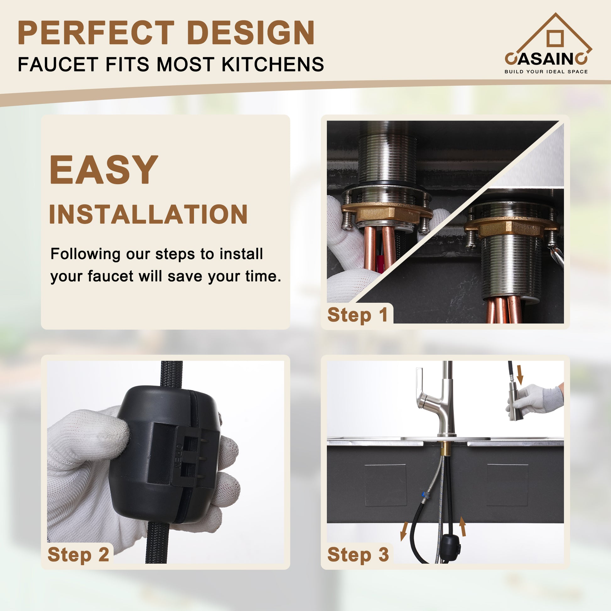 Single-Handle Pull-Out Sprayer Kitchen Faucet Deckplate Included in Brushed Nickel/Matte Black/Matte White/Brushed Gold