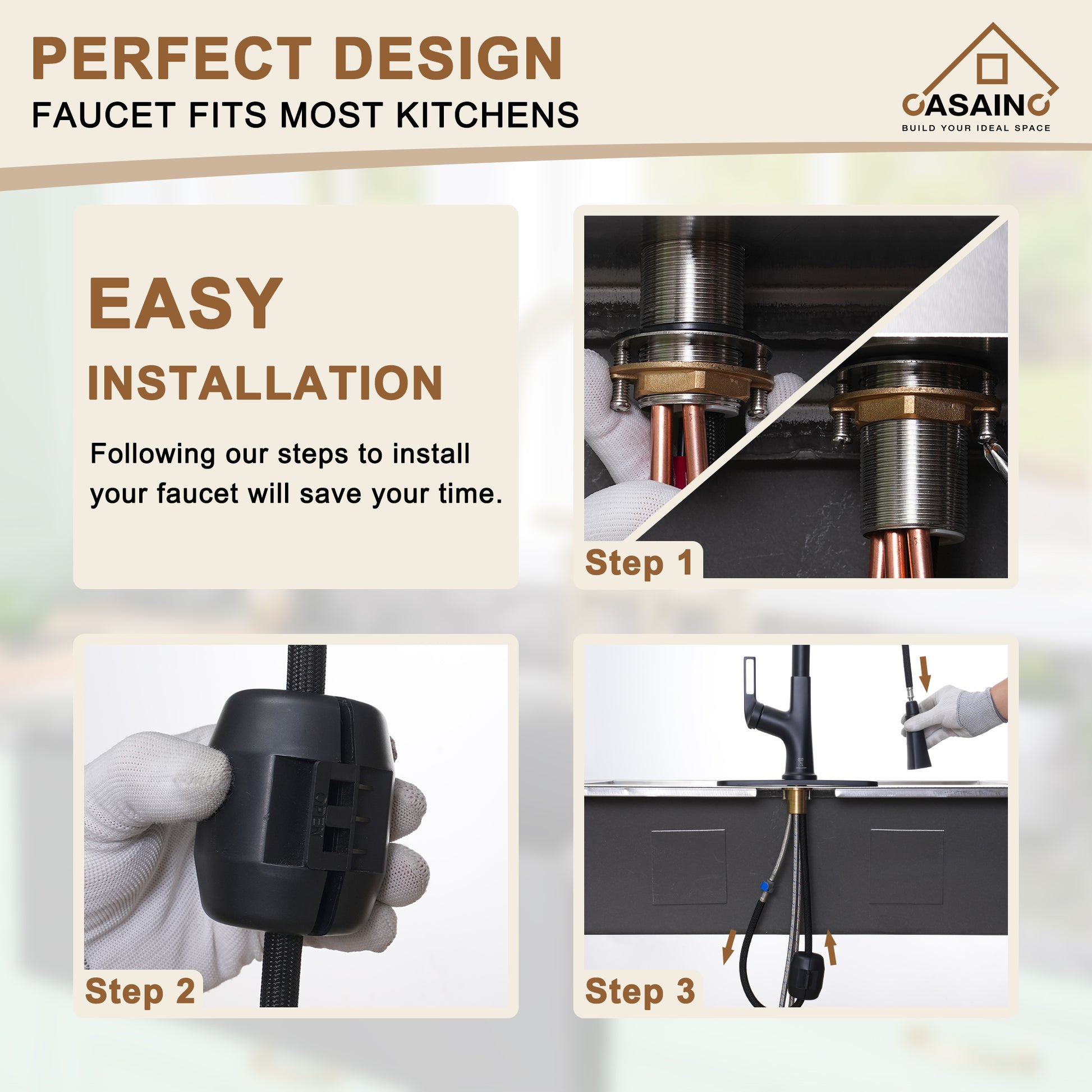 Single-Handle Pull-Out Sprayer Kitchen Faucet Deckplate Included in Brushed Nickel/Matte Black/Matte White/Brushed Gold