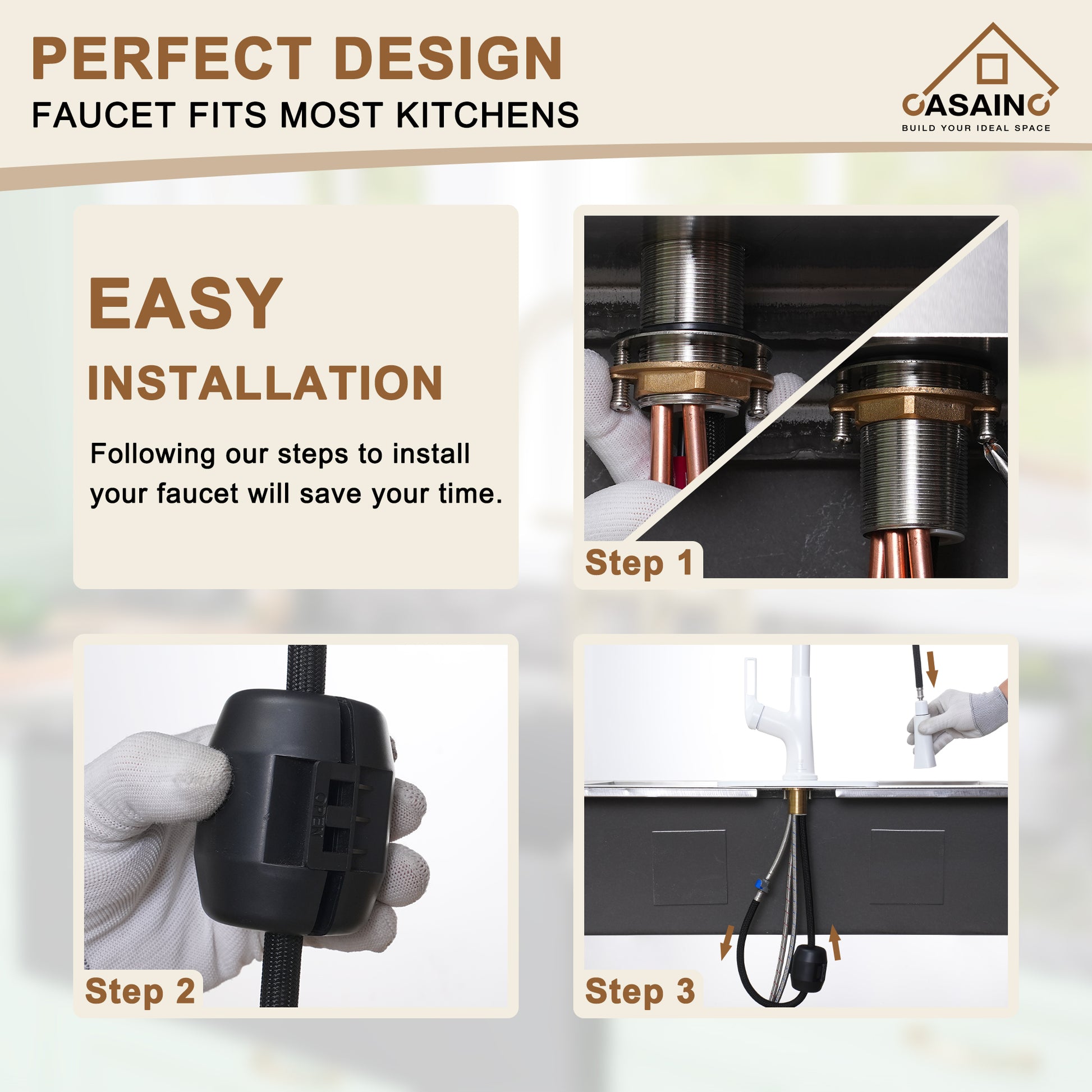 Single-Handle Pull-Out Sprayer Kitchen Faucet Deckplate Included in Brushed Nickel/Matte Black/Matte White/Brushed Gold