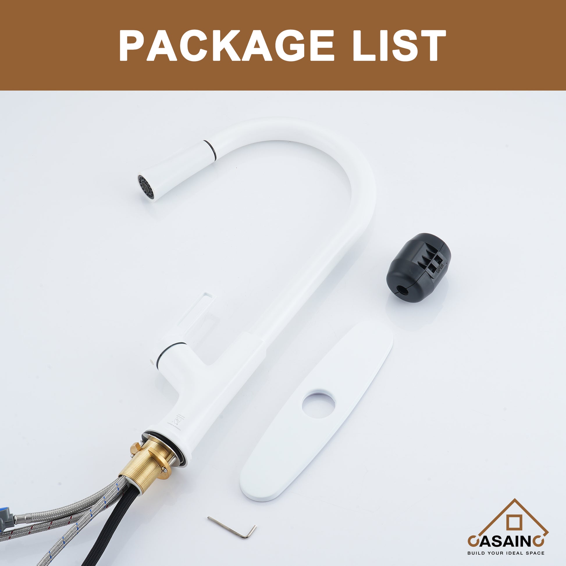 Single-Handle Pull-Out Sprayer Kitchen Faucet Deckplate Included in Brushed Nickel/Matte Black/Matte White/Brushed Gold