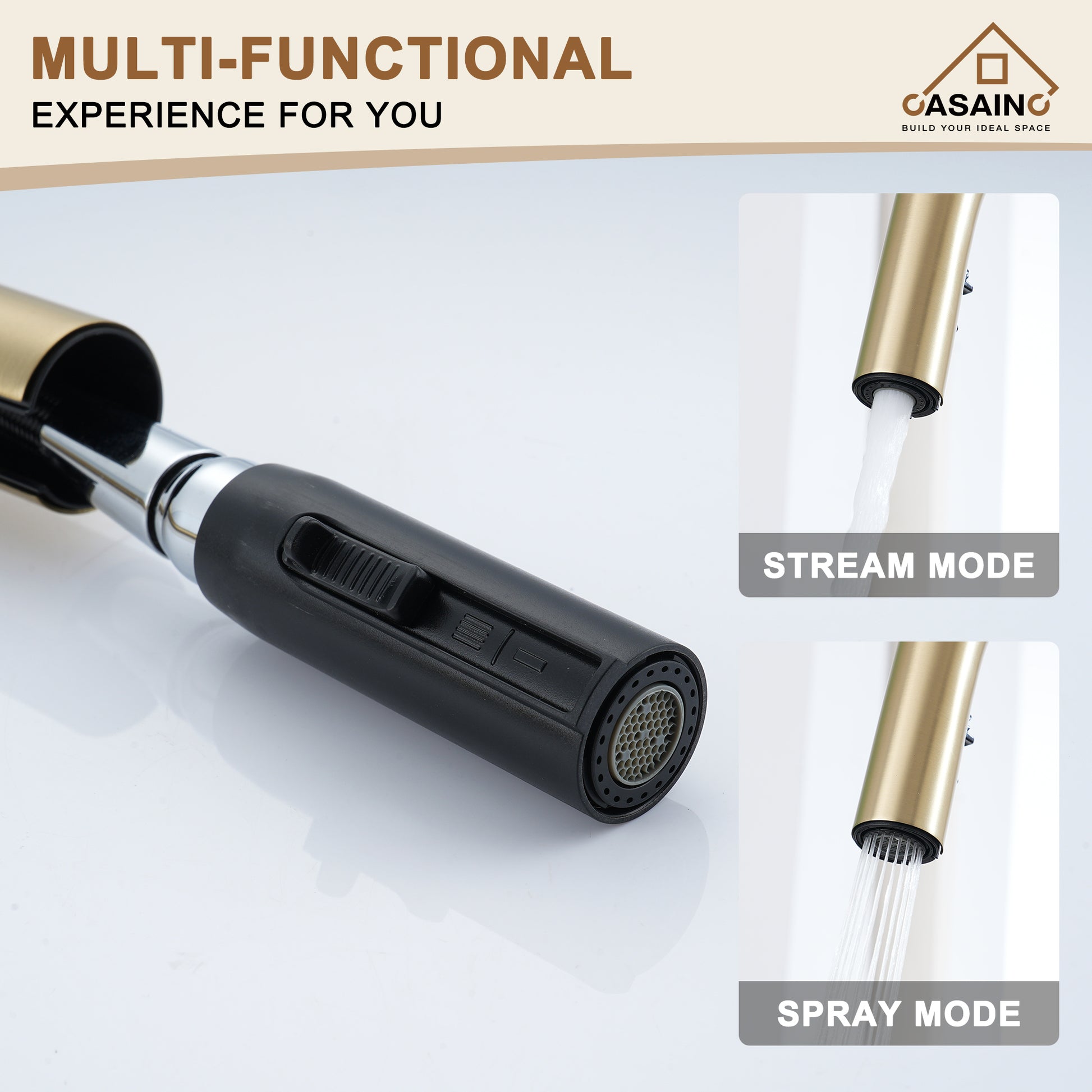 Single-Handle Kitchen Faucet with Pull-Out Sprayer in Matte Black Brushed Nickel Brushed Gold