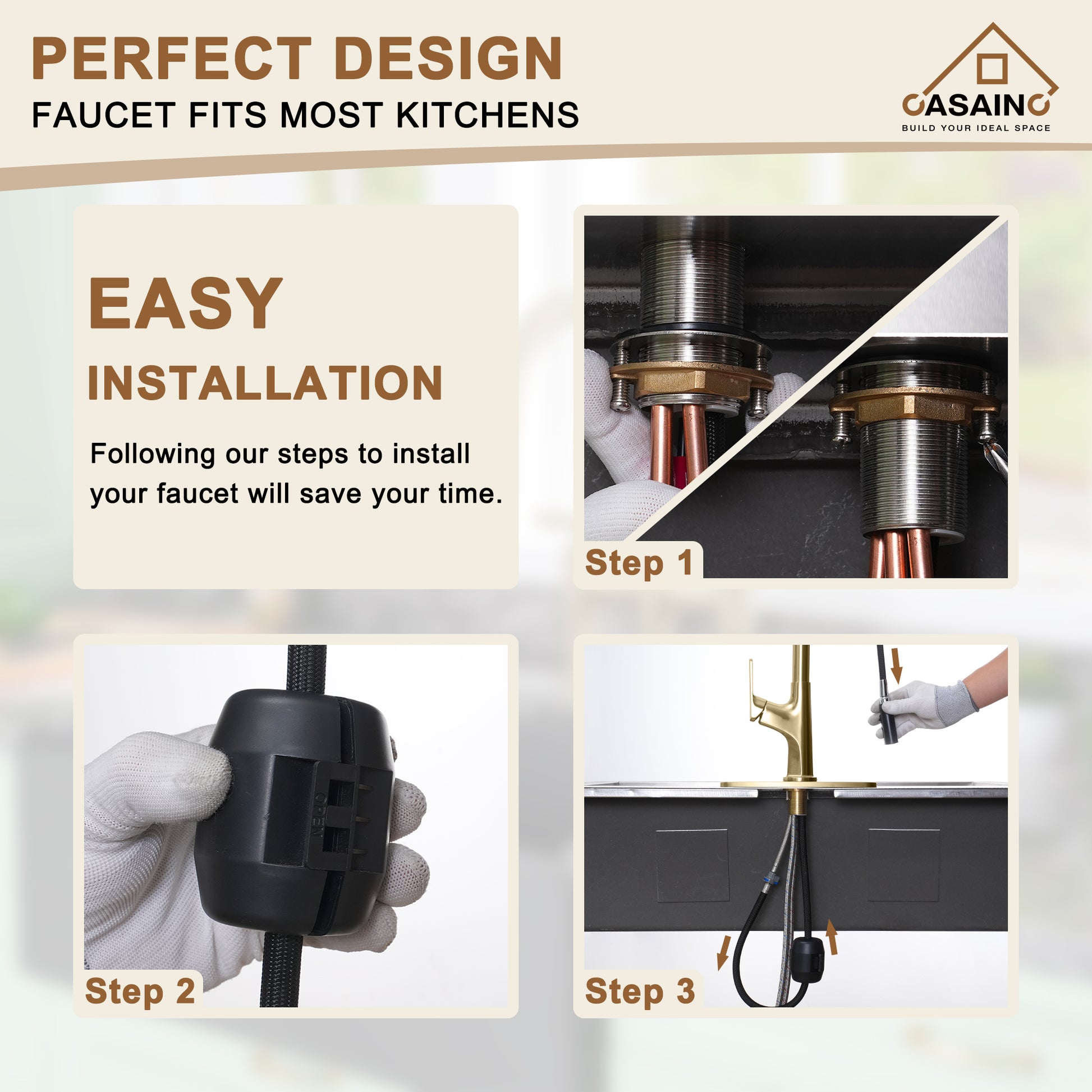 Single-Handle Kitchen Faucet with Pull-Out Sprayer in Matte Black Brushed Nickel Brushed Gold