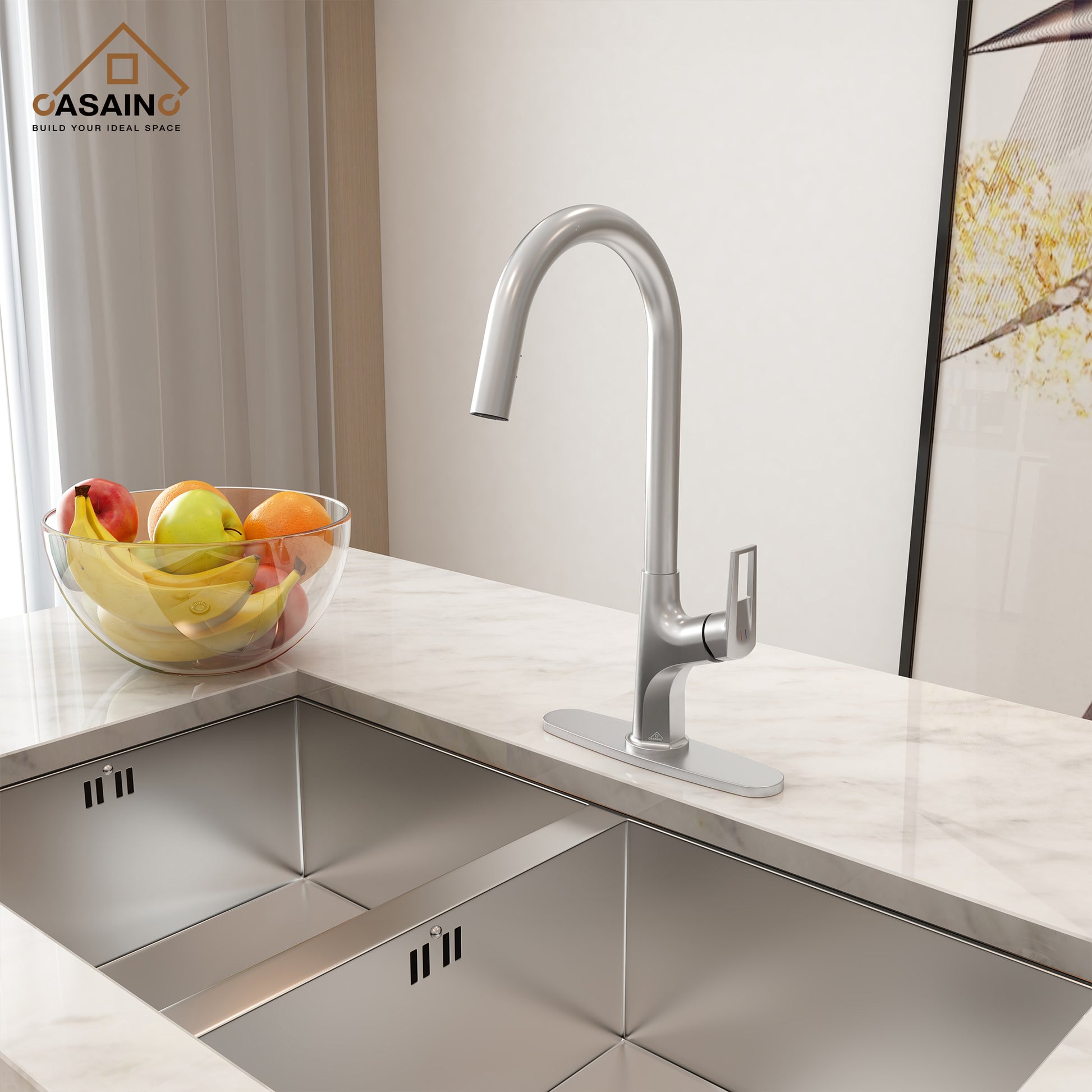 Single-Handle Kitchen Faucet with Pull-Out Sprayer in Matte Black Brushed Nickel Brushed Gold