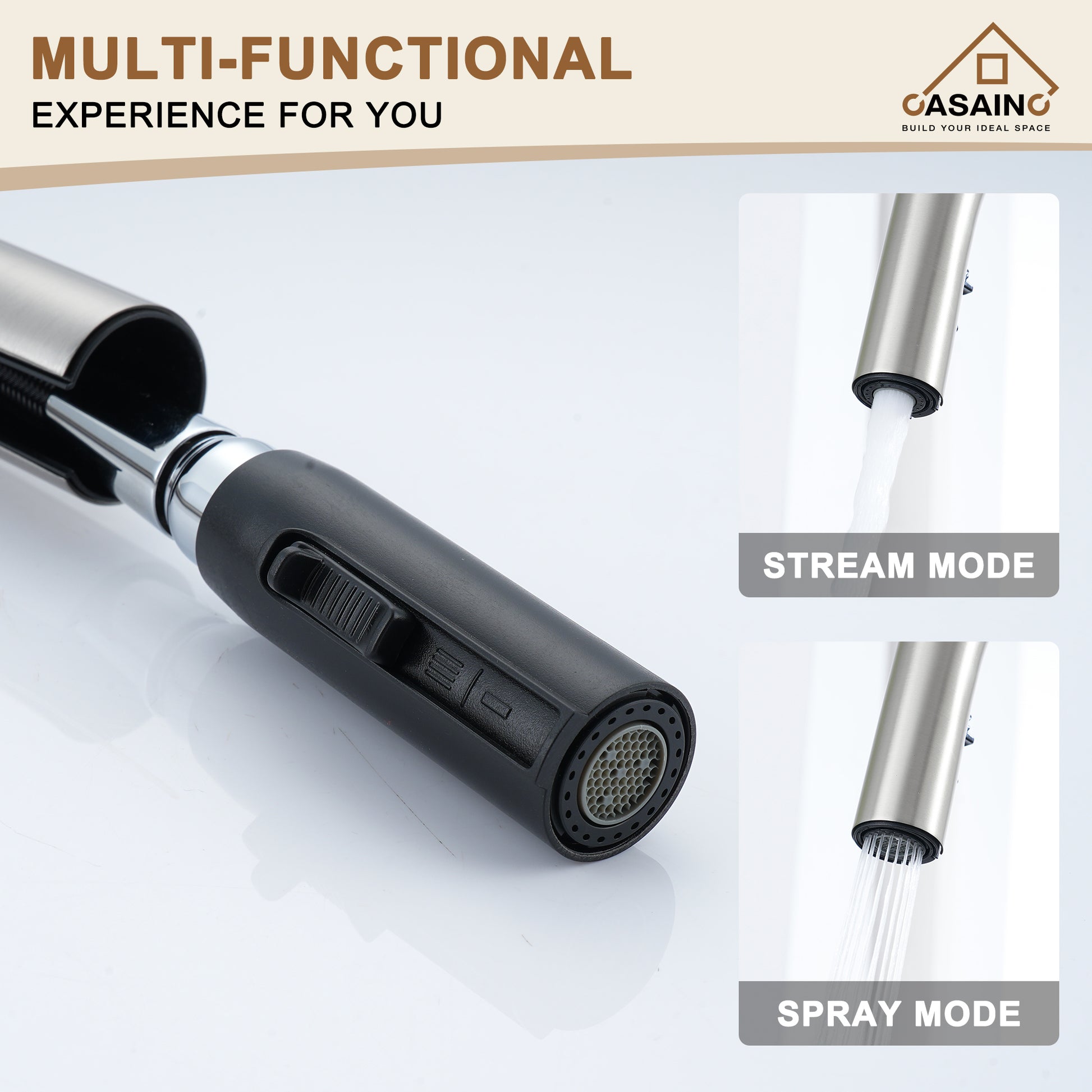Single-Handle Kitchen Faucet with Pull-Out Sprayer in Matte Black Brushed Nickel Brushed Gold
