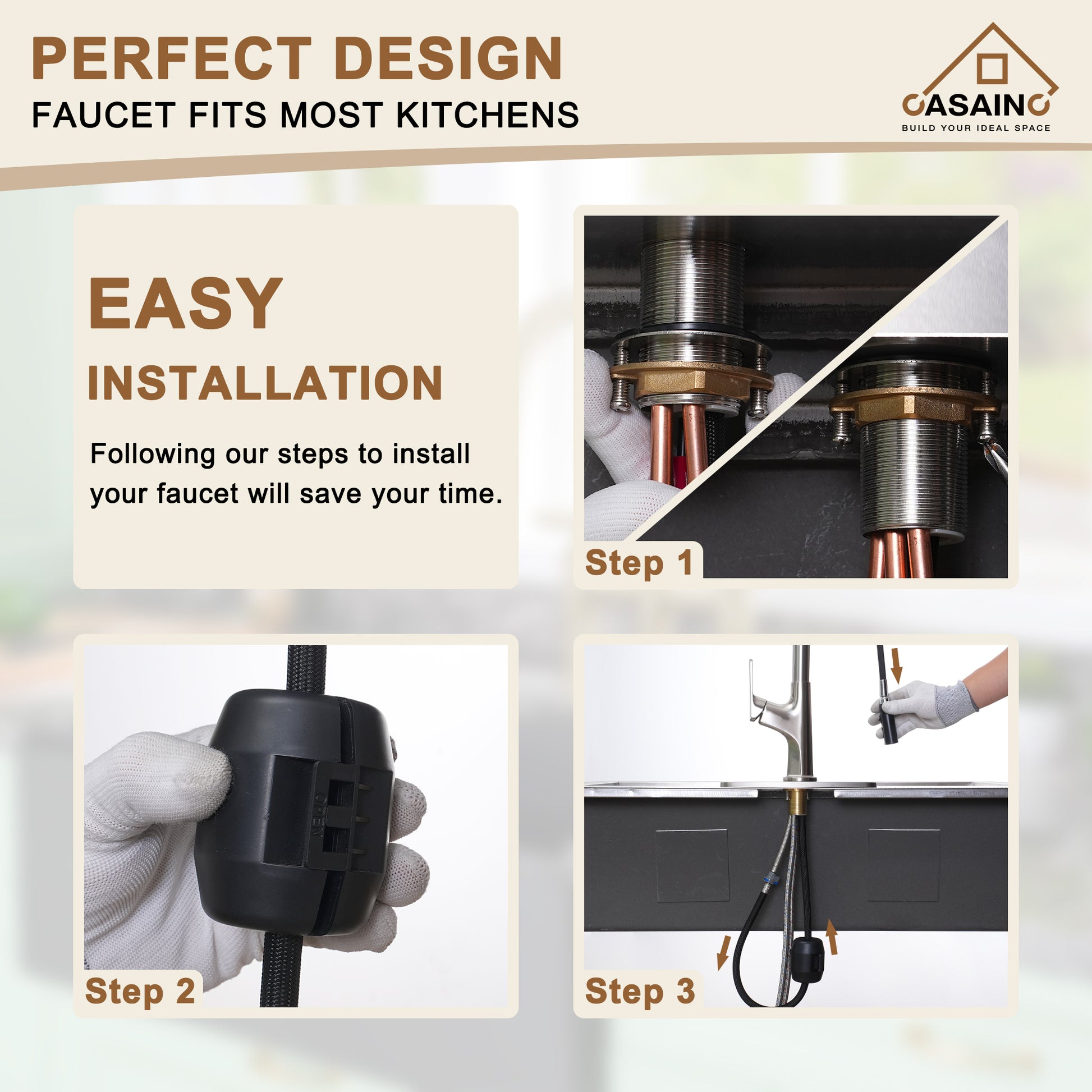 Single-Handle Kitchen Faucet with Pull-Out Sprayer in Matte Black Brushed Nickel Brushed Gold