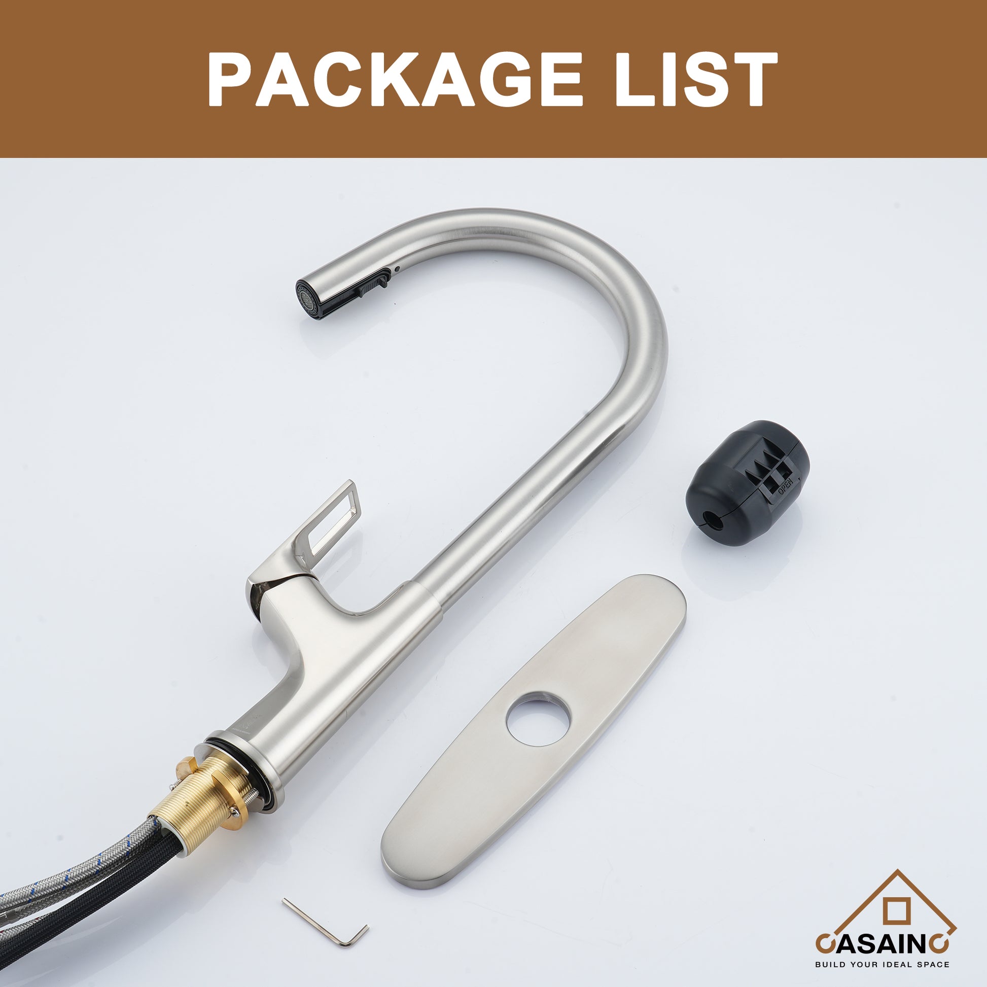 Single-Handle Kitchen Faucet with Pull-Out Sprayer in Matte Black Brushed Nickel Brushed Gold
